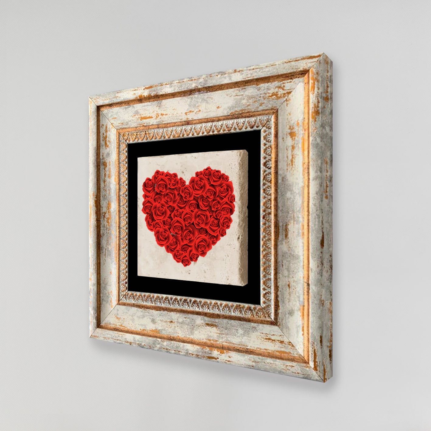 Quadro Decorativo em Pedra Natural com Moldura de Madeira - Impressão UV Multicolor 20x20cm