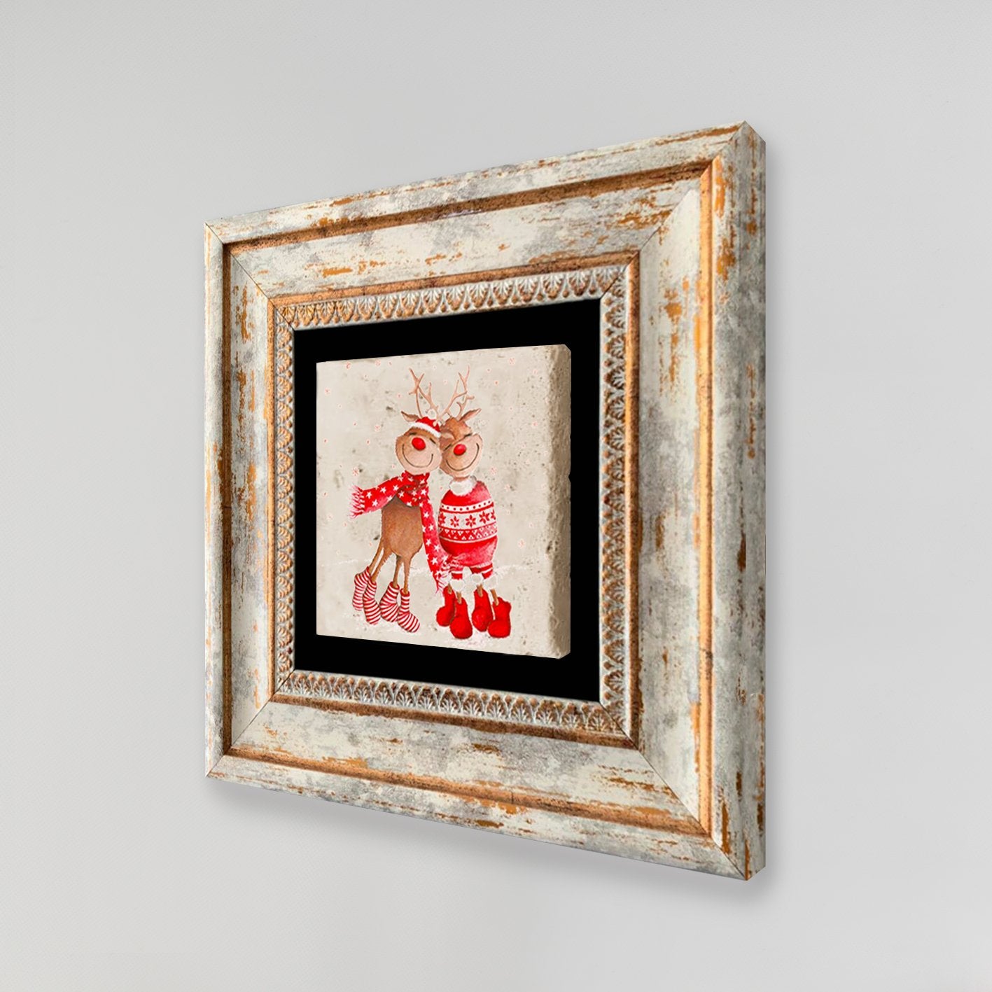 Quadro Decorativo em Pedra Natural com Moldura de Madeira - Impressão UV Multicolor 20x20cm