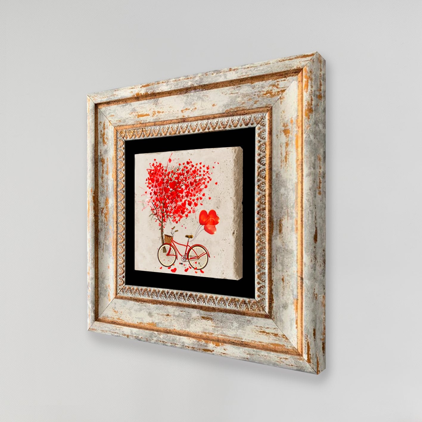 Quadro Decorativo em Pedra Natural com Moldura de Madeira - Impressão UV Multicolor 20x20cm