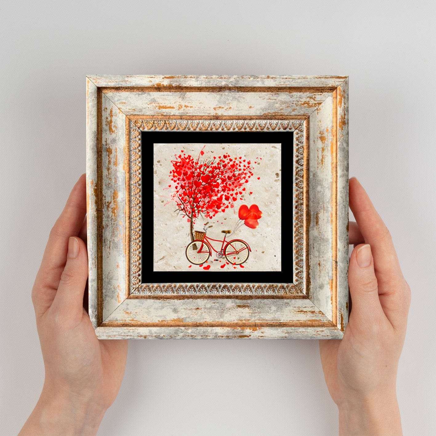 Quadro Decorativo em Pedra Natural com Moldura de Madeira - Impressão UV Multicolor 20x20cm