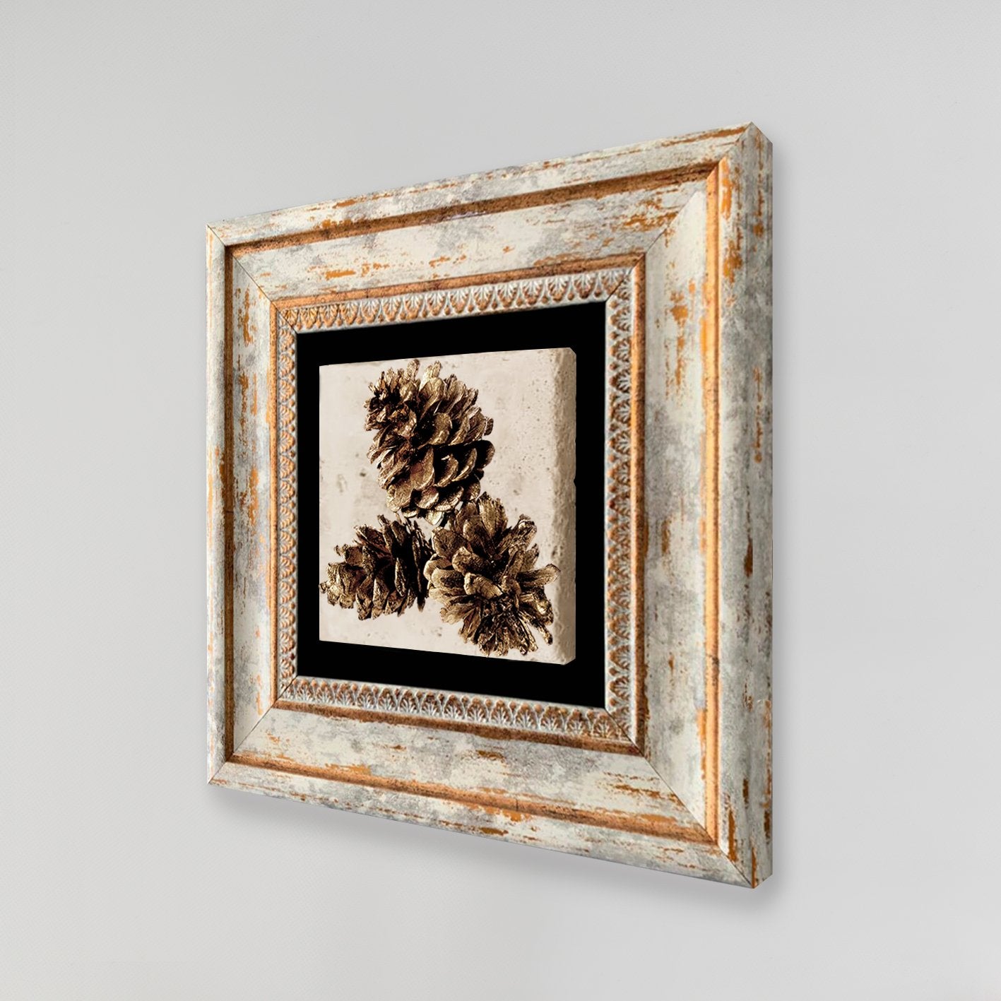 Quadro Decorativo em Pedra Natural com Moldura de Madeira - Impressão UV Multicolor 20x20cm