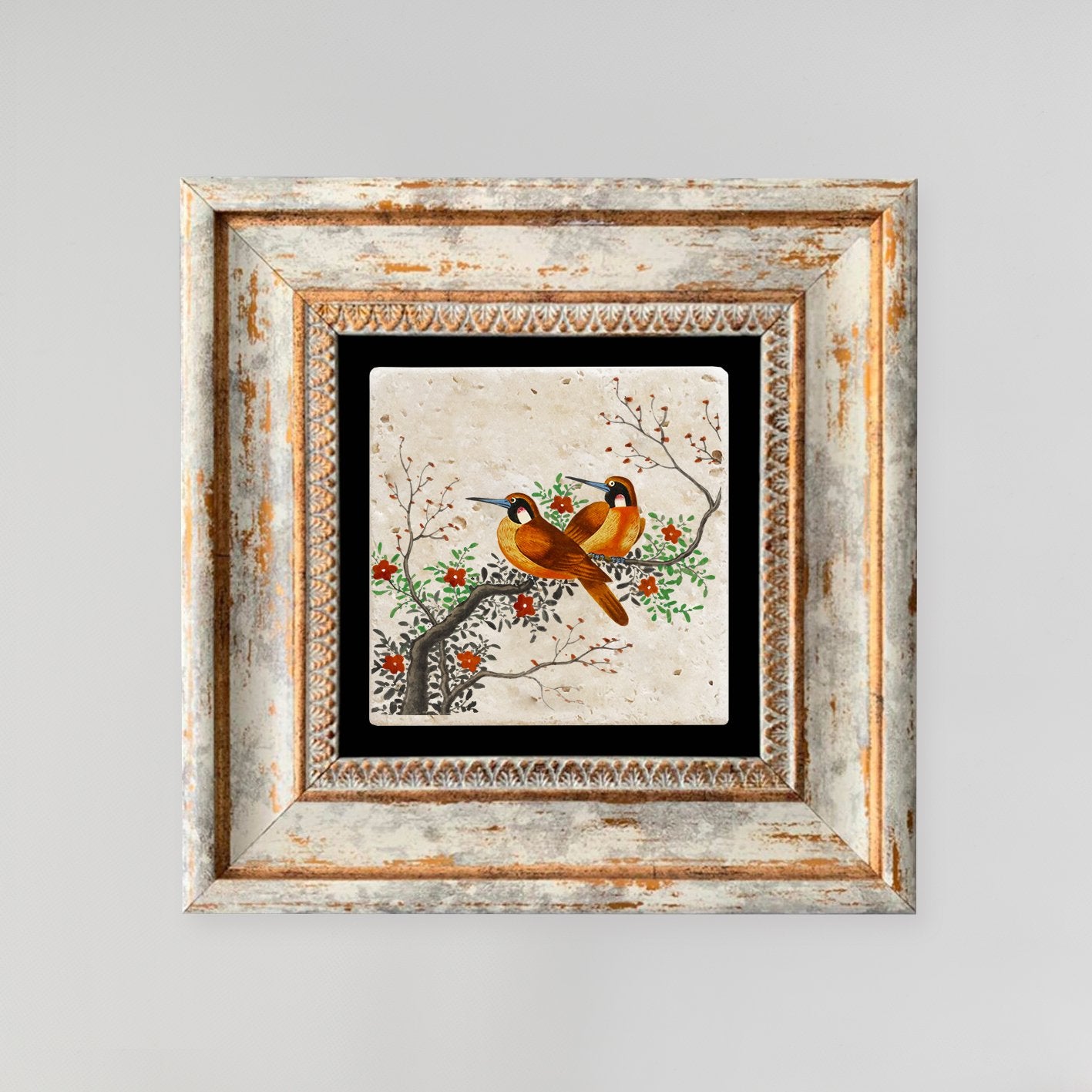 Quadro Decorativo em Pedra Natural com Moldura de Madeira - Impressão UV Multicolor 20x20cm