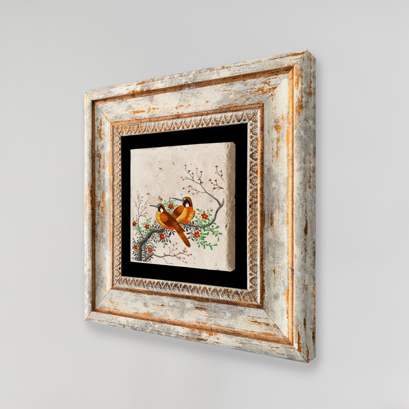 Quadro Decorativo em Pedra Natural com Moldura de Madeira - Impressão UV Multicolor 20x20cm