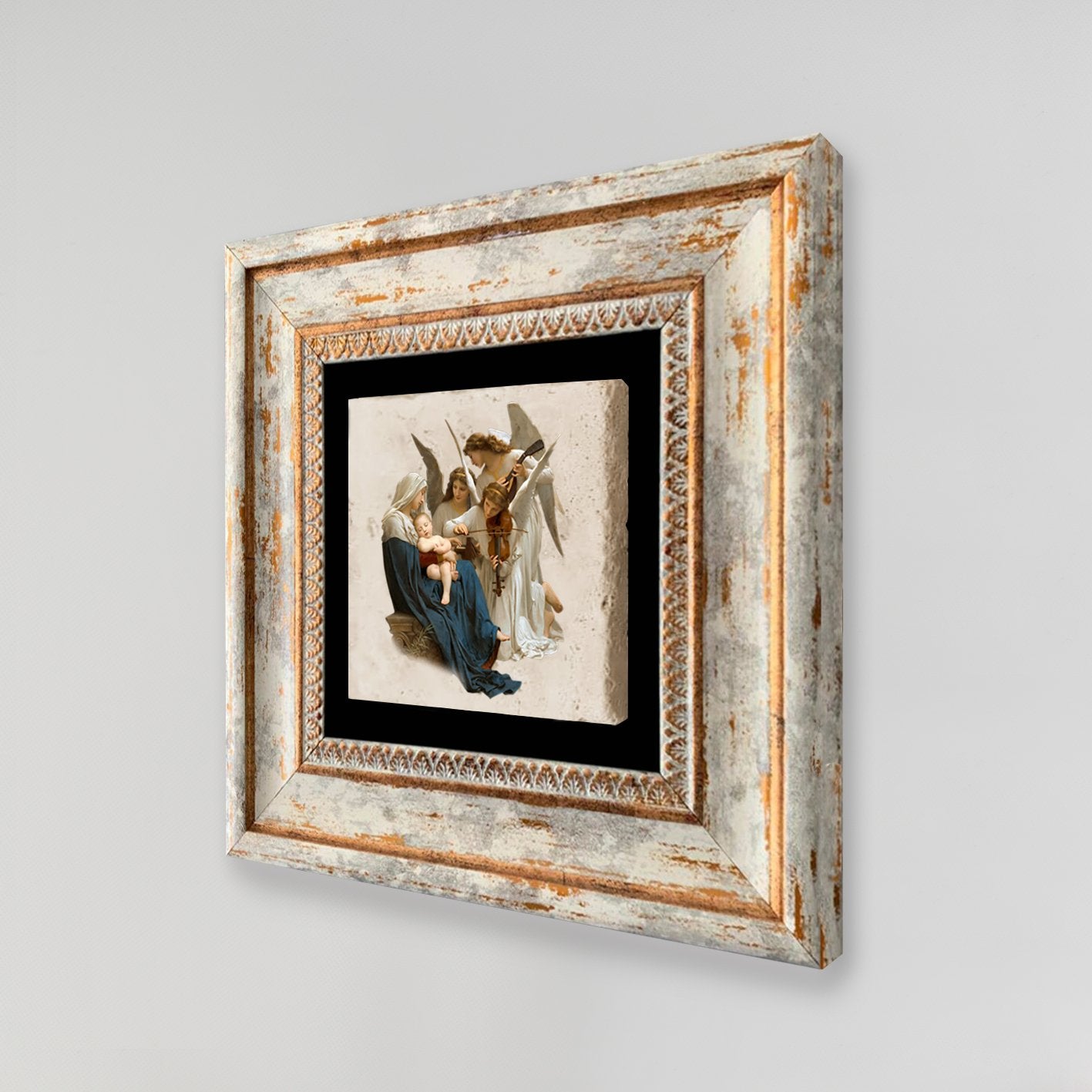 Quadro Decorativo em Pedra Natural com Moldura de Madeira - Impressão UV Multicolor 20x20cm