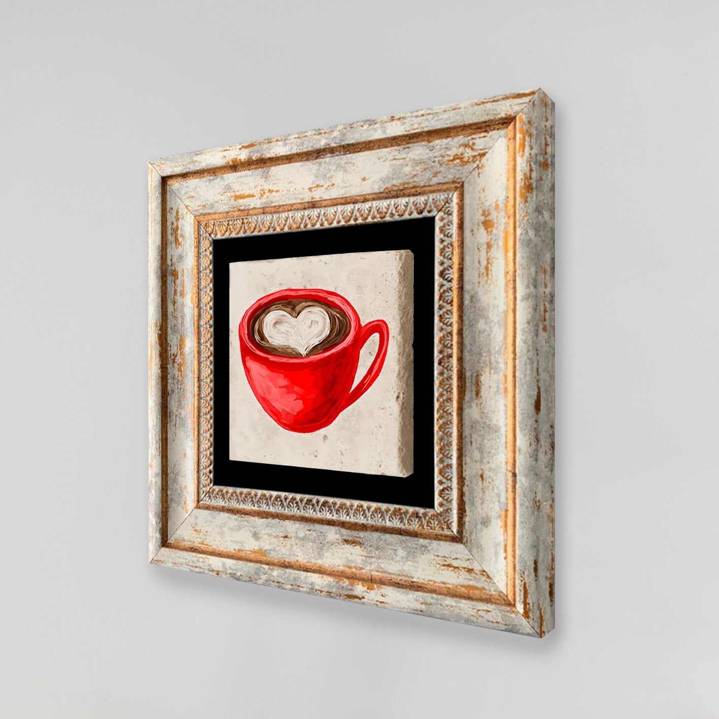 Quadro Decorativo em Pedra Natural com Moldura de Madeira - Impressão UV Multicolor 20x20cm