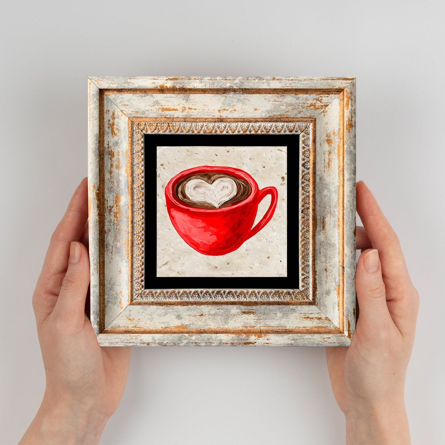 Quadro Decorativo em Pedra Natural com Moldura de Madeira - Impressão UV Multicolor 20x20cm