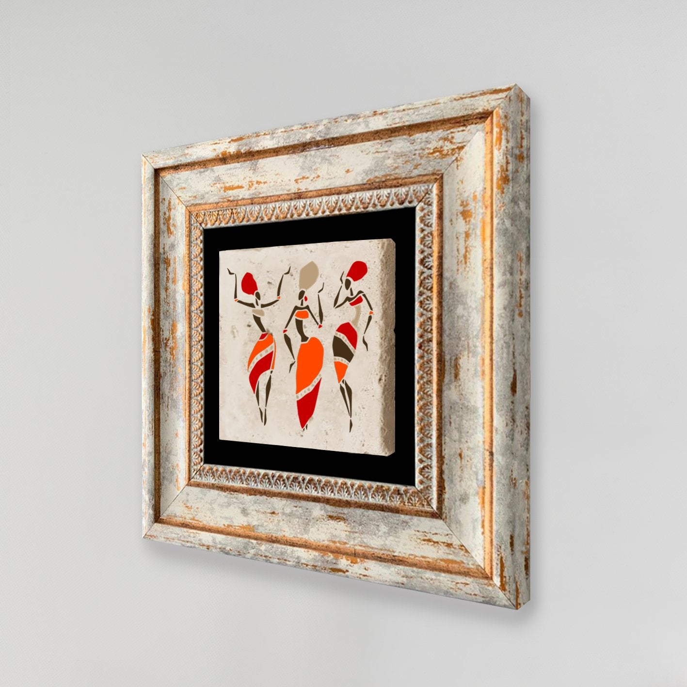 Pintura decorativa emoldurada – 20 x 20 cm – 100% pedra e moldura 100% madeira