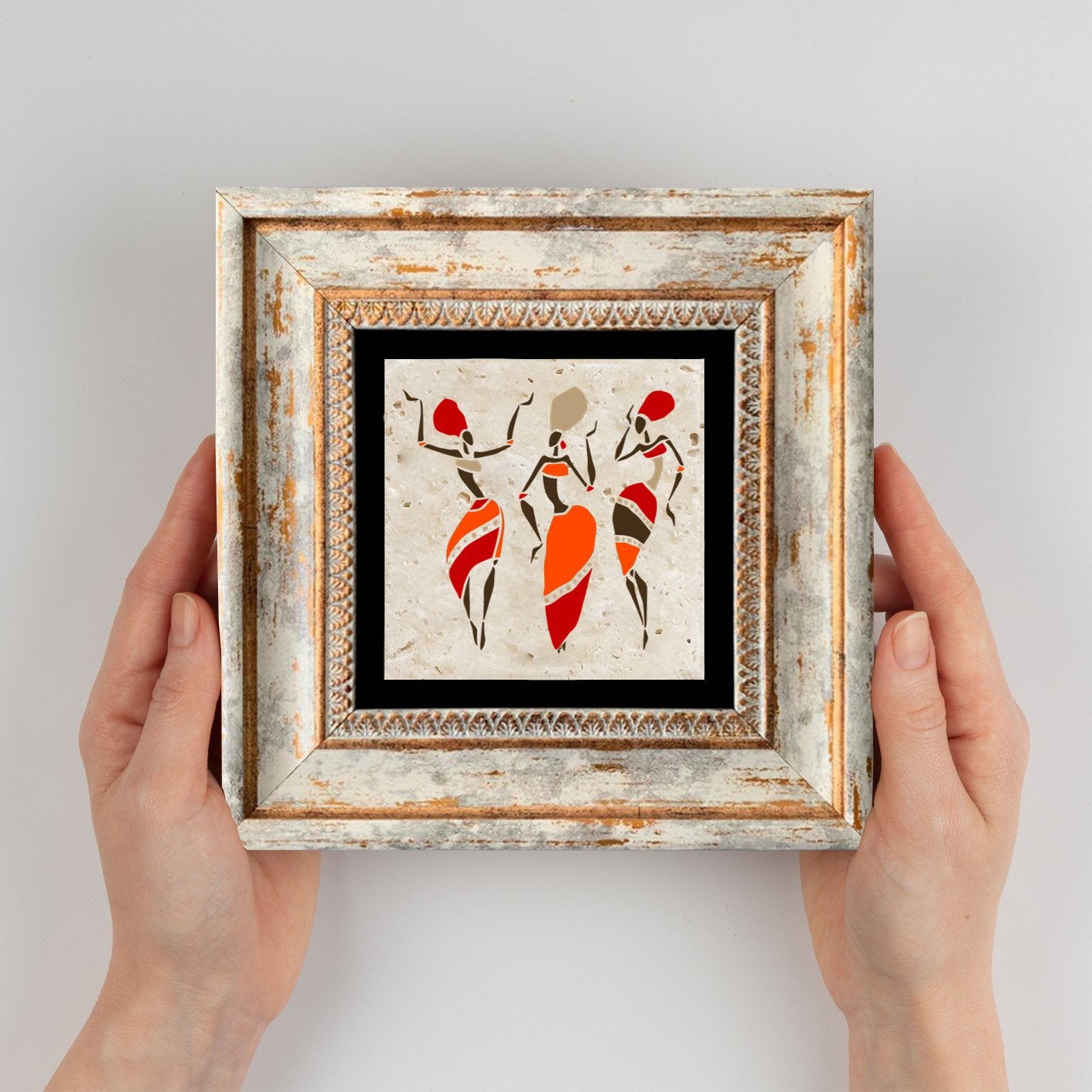 Pintura decorativa emoldurada – 20 x 20 cm – 100% pedra e moldura 100% madeira