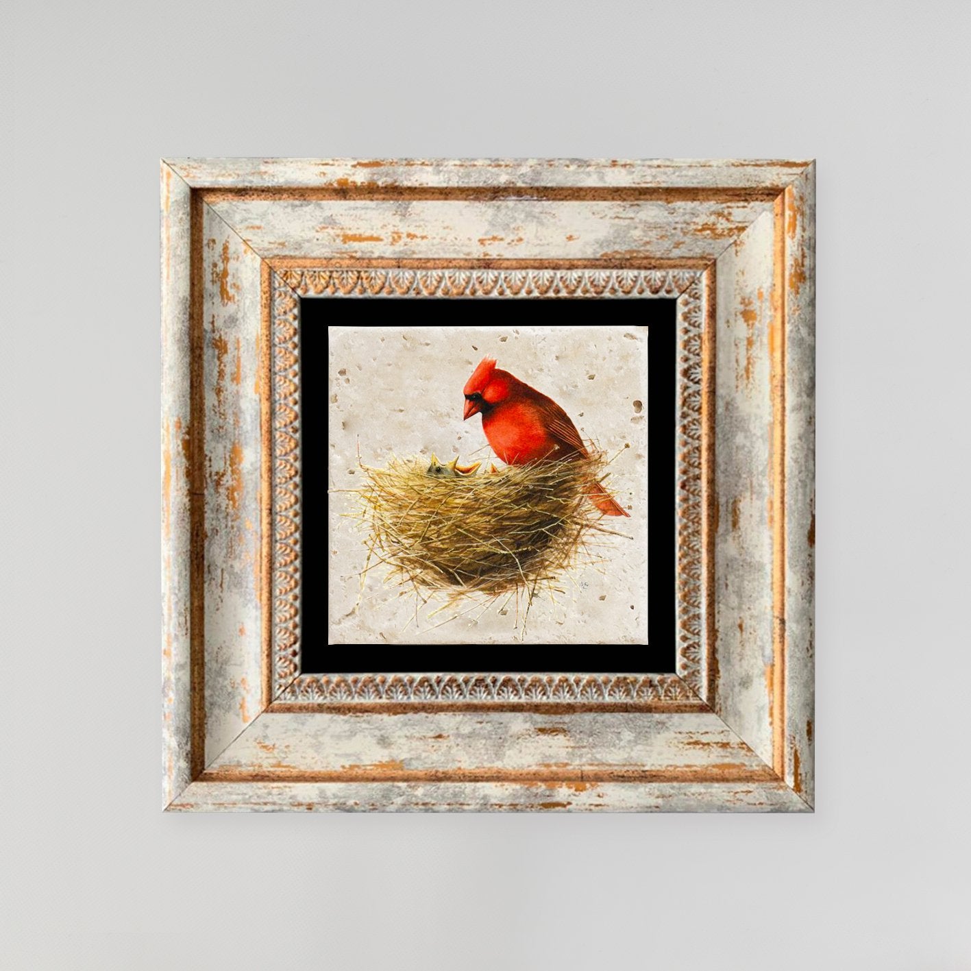 Quadro Decorativo em Pedra Natural com Moldura de Madeira - Impressão UV Multicolor 20x20cm