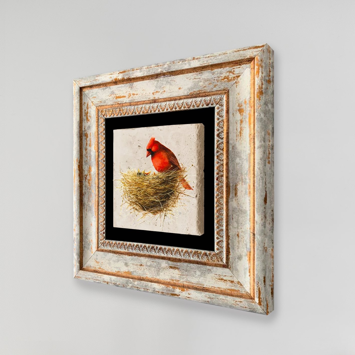 Quadro Decorativo em Pedra Natural com Moldura de Madeira - Impressão UV Multicolor 20x20cm