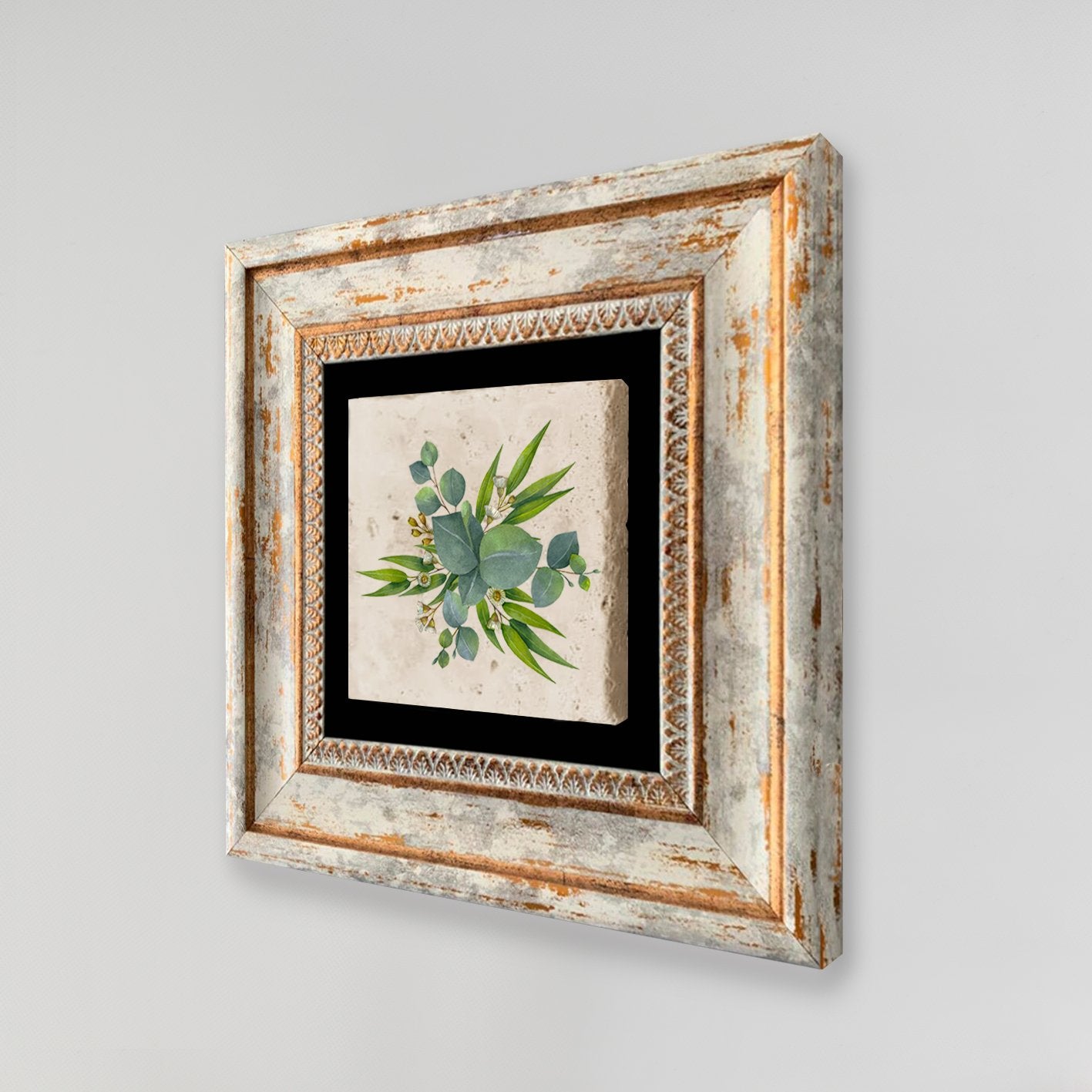 Quadro Decorativo em Pedra Natural com Moldura de Madeira - Impressão UV Multicolor 20x20cm