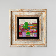 Quadro Decorativo em Pedra Natural com Moldura de Madeira - Impressão UV Multicolor 20x20cm