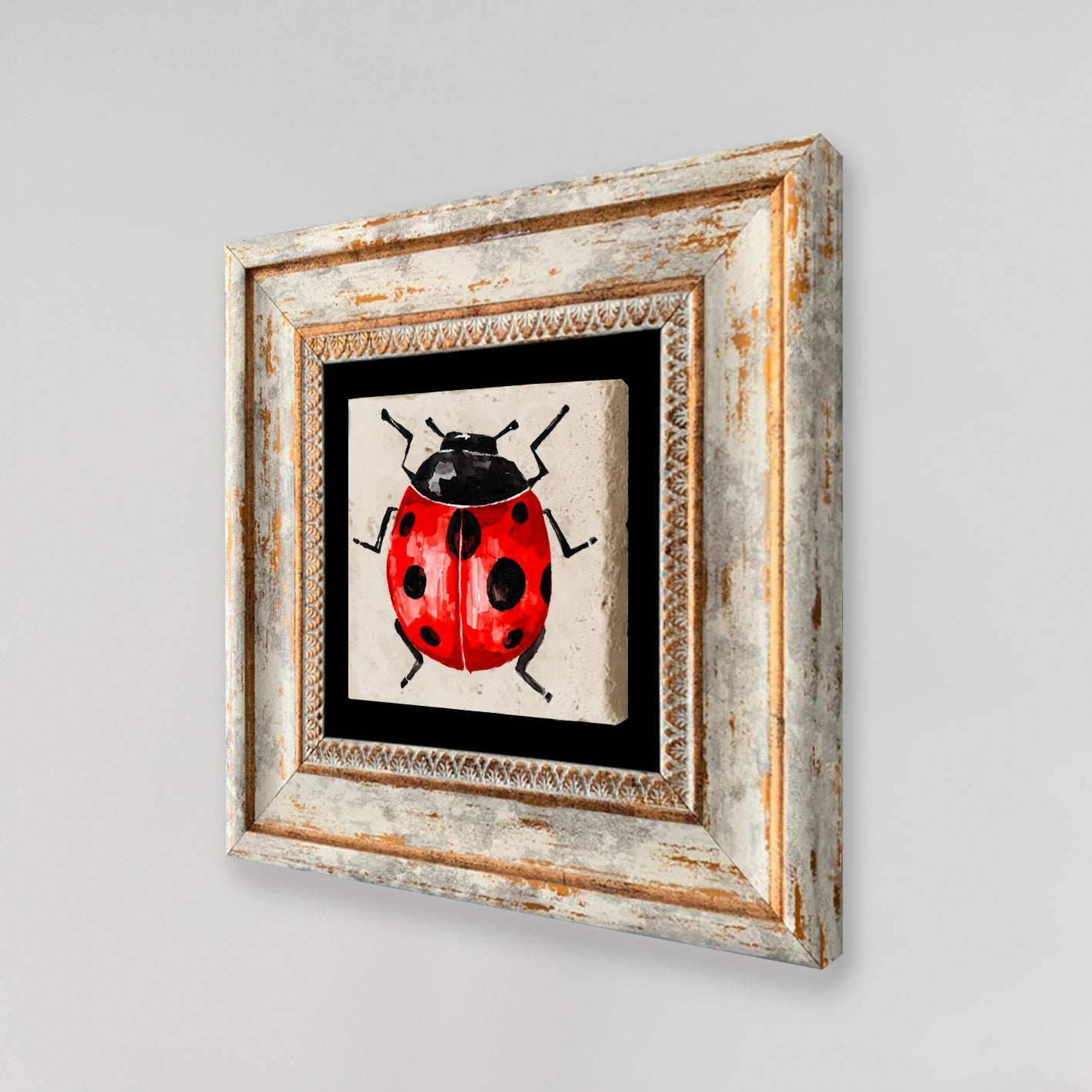 Quadro Decorativo em Pedra Natural com Moldura de Madeira - Impressão UV Multicolor 20x20cm