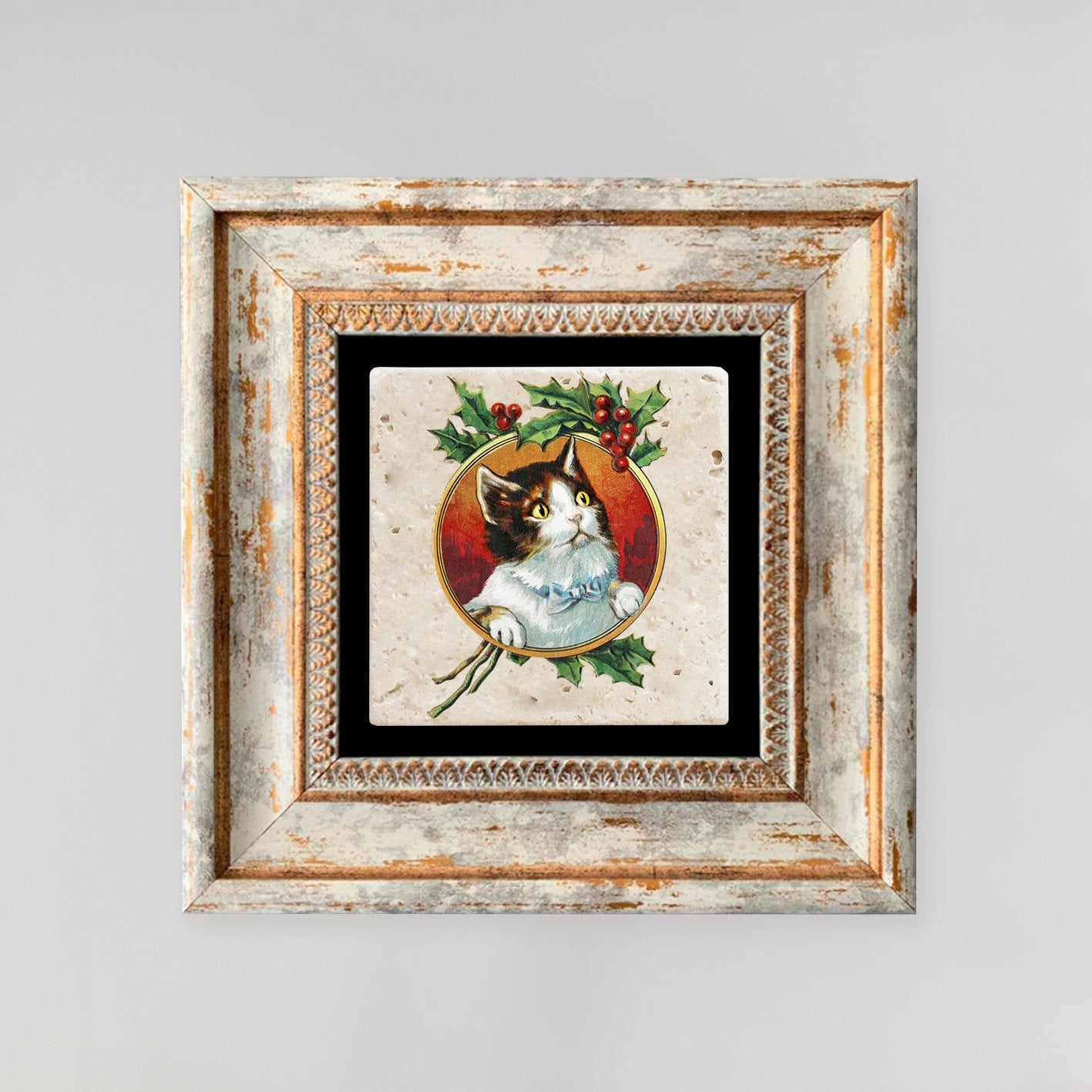 Quadro Decorativo em Pedra Natural com Moldura de Madeira - Impressão UV Multicolor 20x20cm