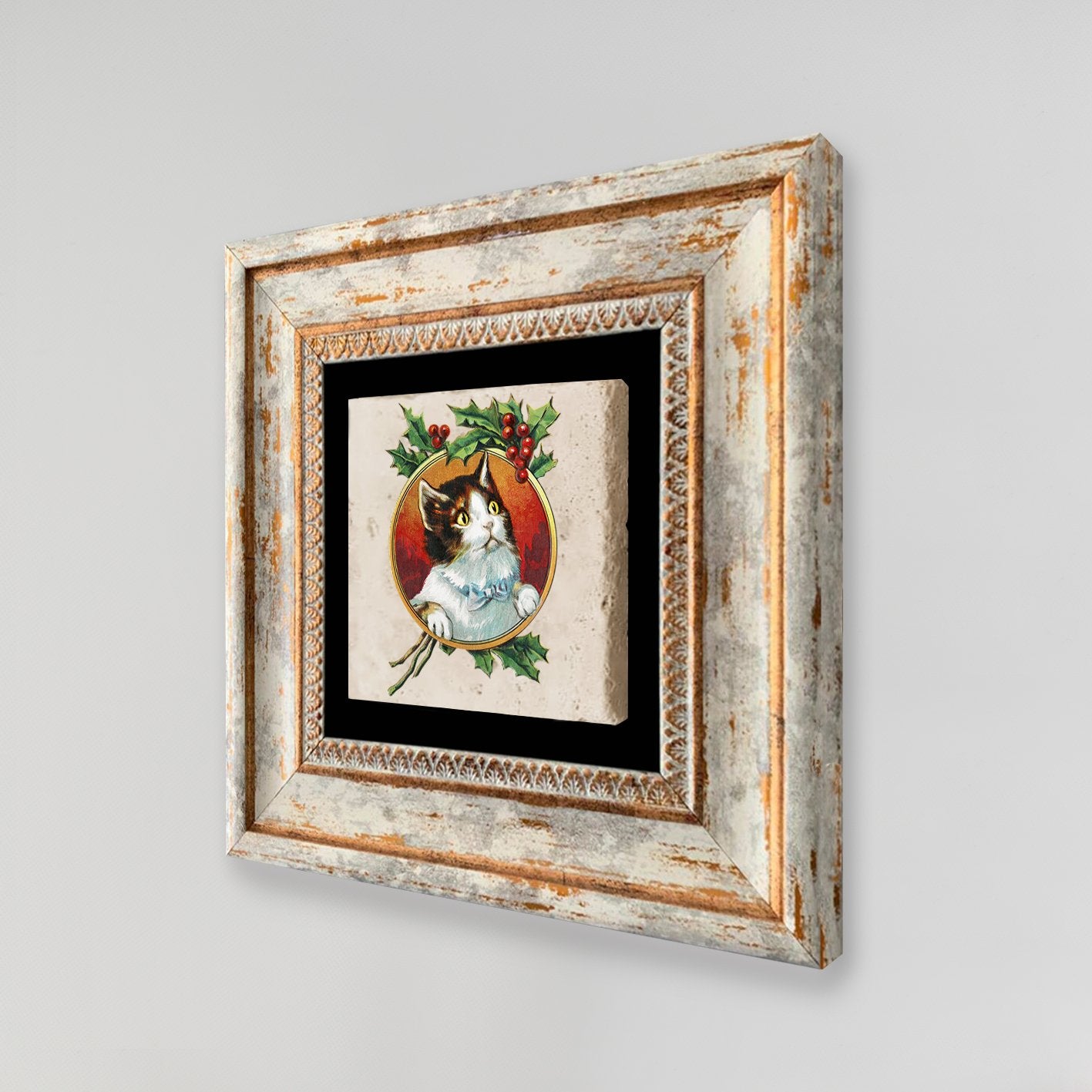 Quadro Decorativo em Pedra Natural com Moldura de Madeira - Impressão UV Multicolor 20x20cm