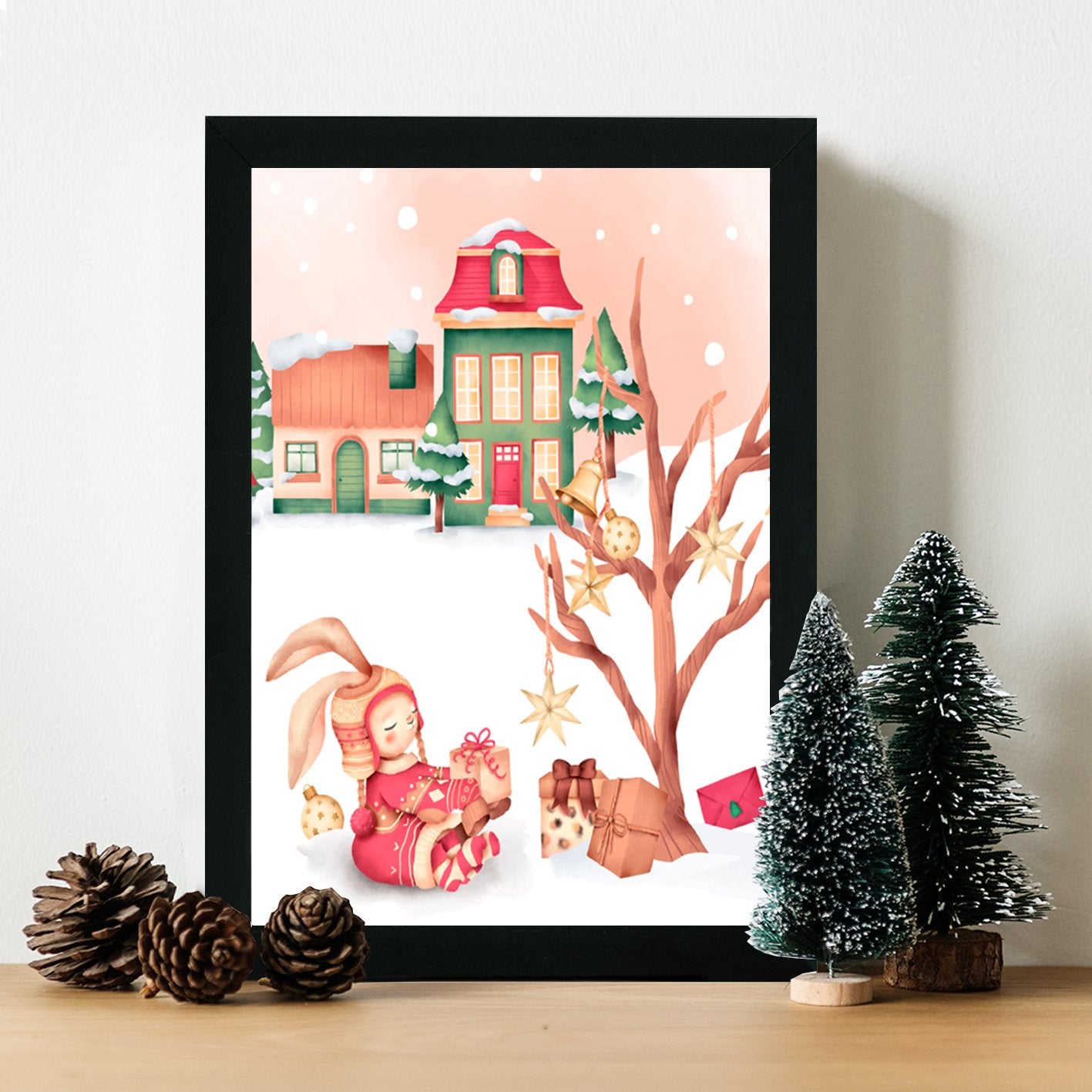 Quadro Decorativo com Moldura em MDF Multicolor 24 x 29 cm – Impressão UV, Antibacteriano, pronto a pendurar