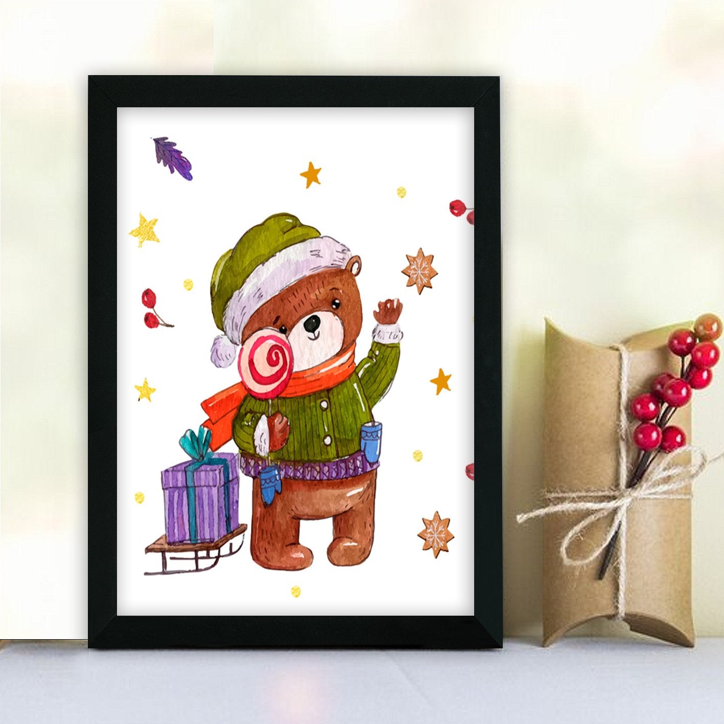 Quadro Decorativo com Moldura em MDF, Multicolor, 24 x 29 cm, Impressão UV, Antibacteriano