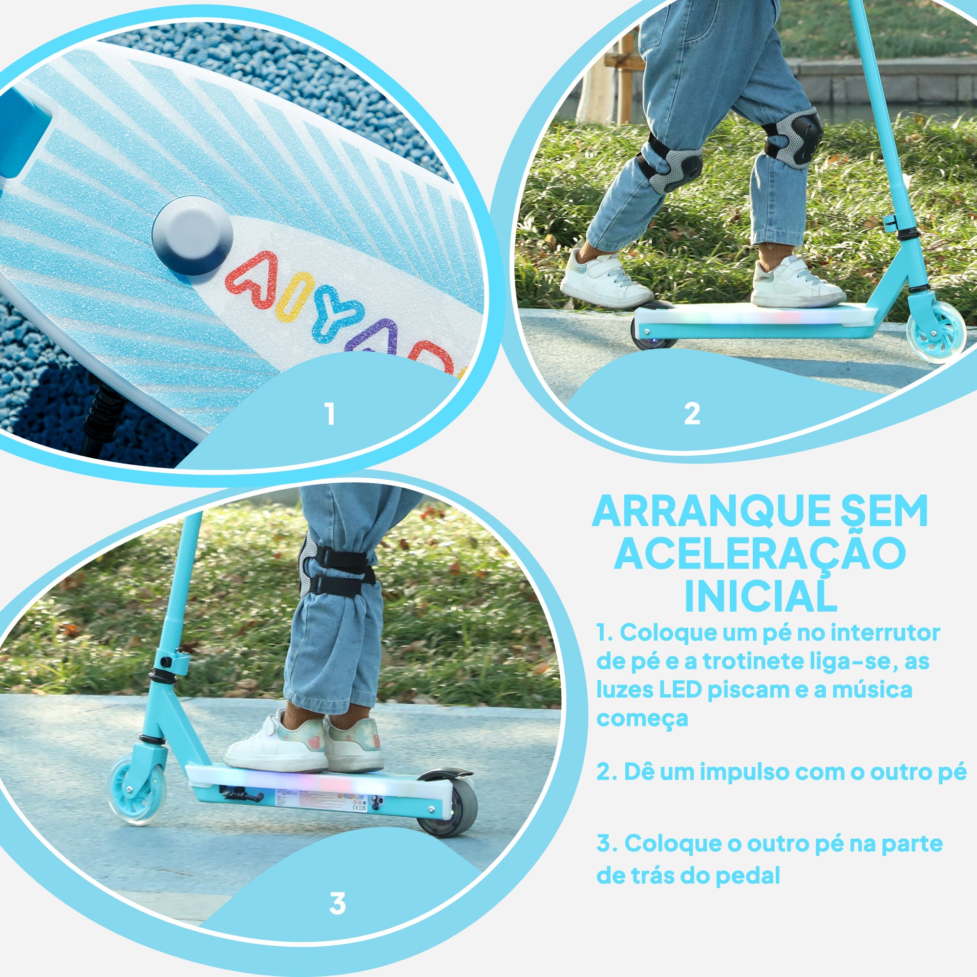 Trotinete Elétrica Infantil Azul 68x46x83 cm para Crianças de 4-7 Anos