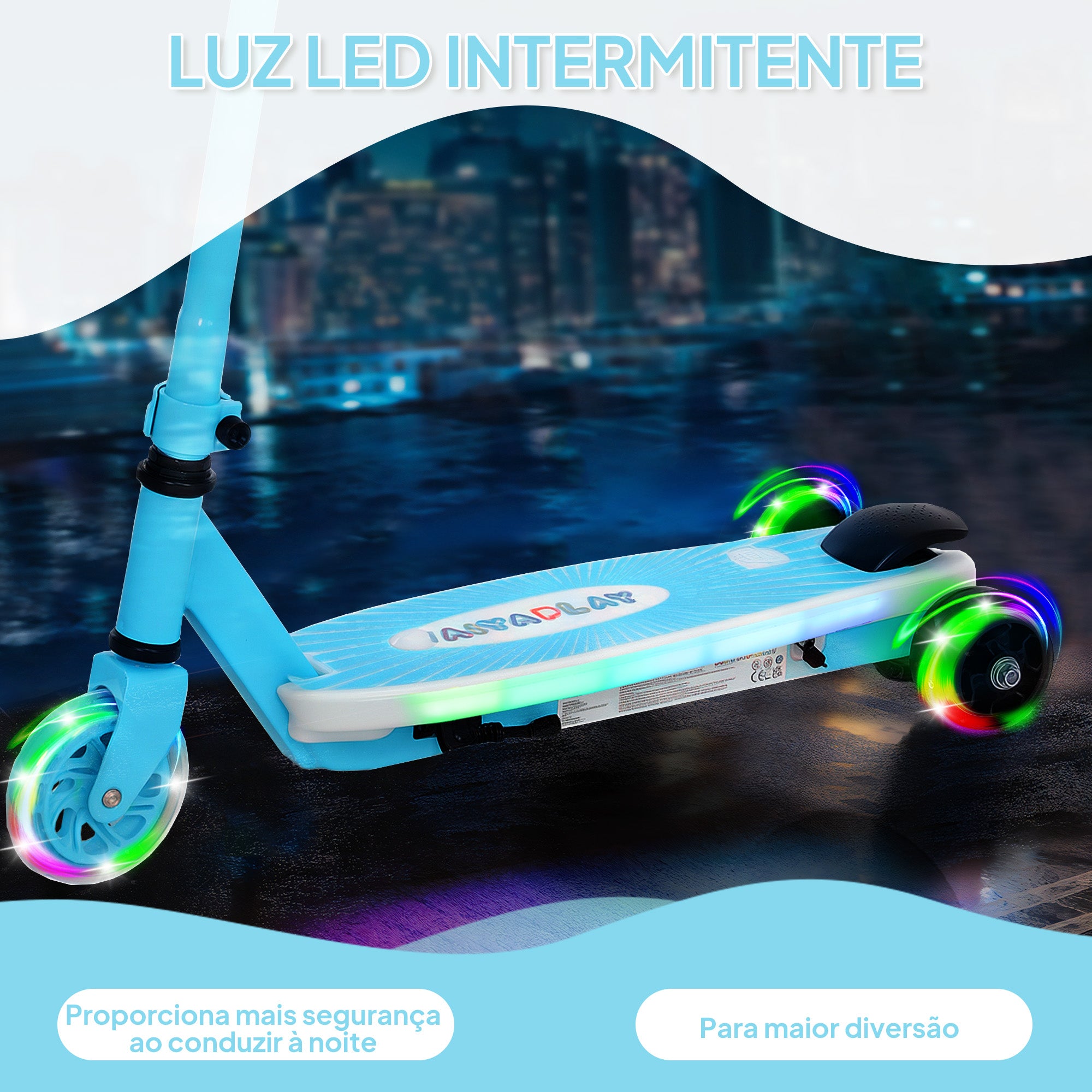 Trotinete Elétrica Infantil Azul 68x46x83 cm para Crianças de 4-7 Anos