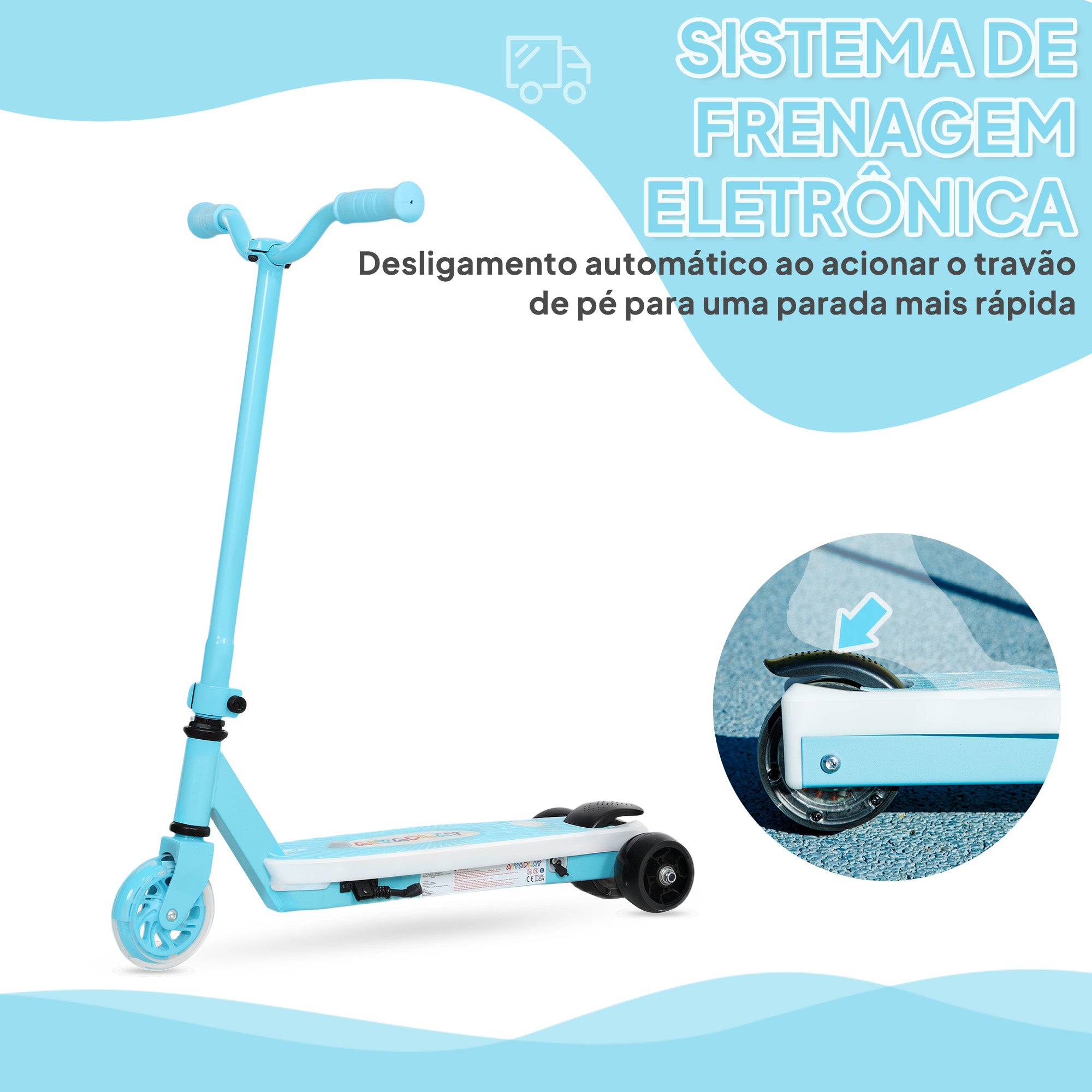 Trotinete Elétrica Infantil Azul 68x46x83 cm para Crianças de 4-7 Anos