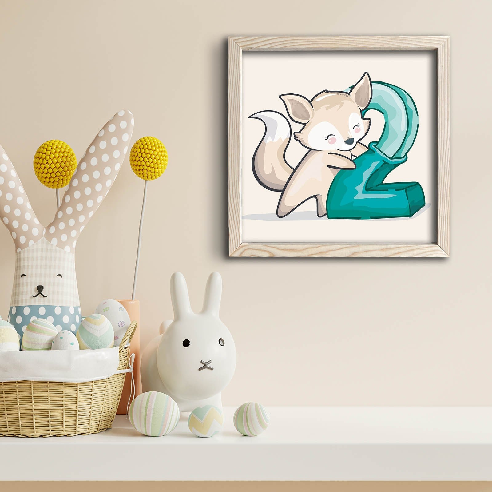 Quadro Decorativo MDF Emoldurado Verde e Branco 33x33cm com Moldura de Madeira