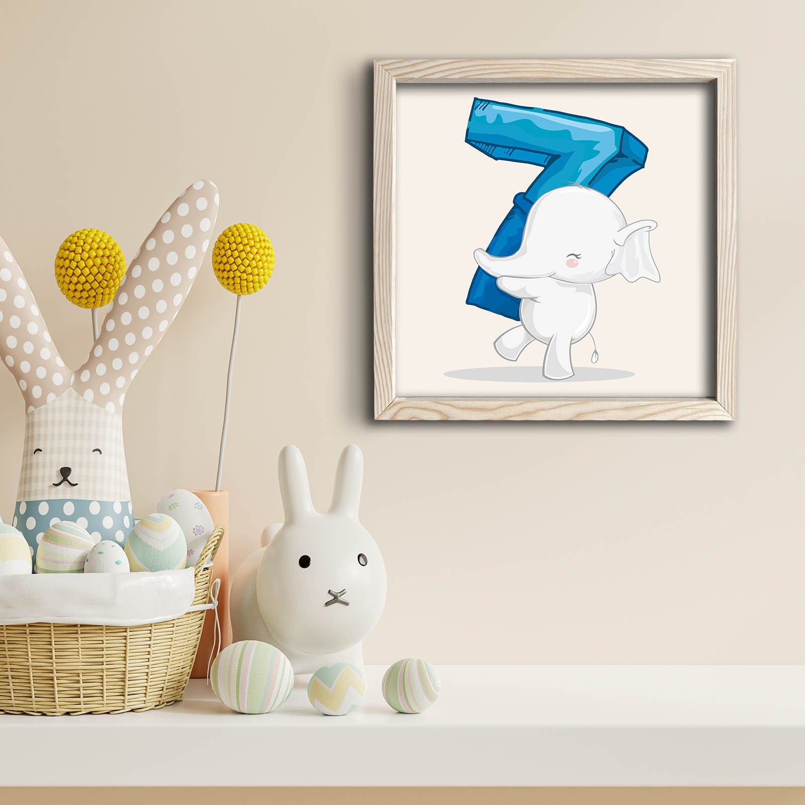 Quadro Decorativo MDF Emoldurado Azul e Branco 33x33cm com Moldura de Madeira