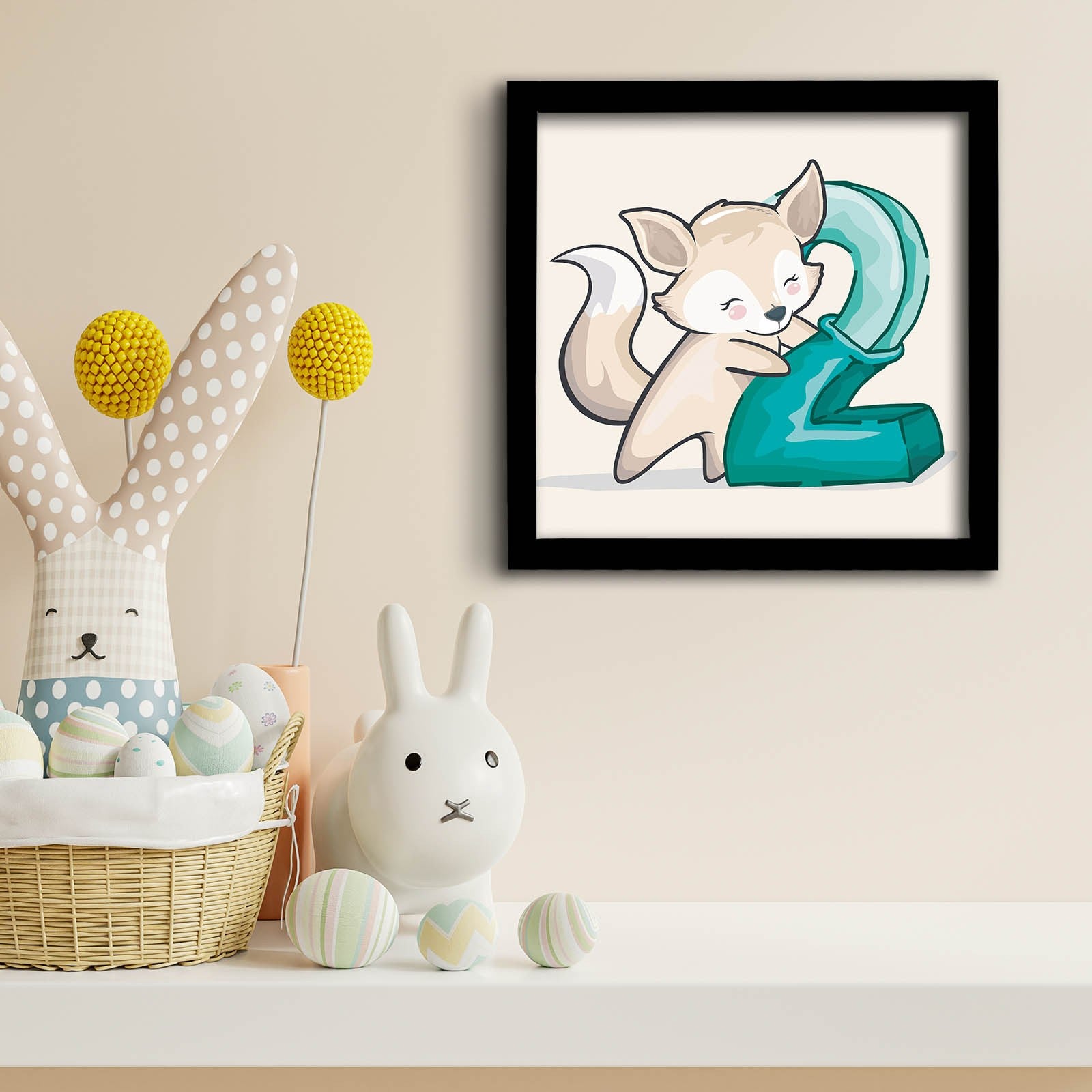 Quadro Decorativo MDF Emoldurado Verde e Branco 33x33cm com Moldura PVC