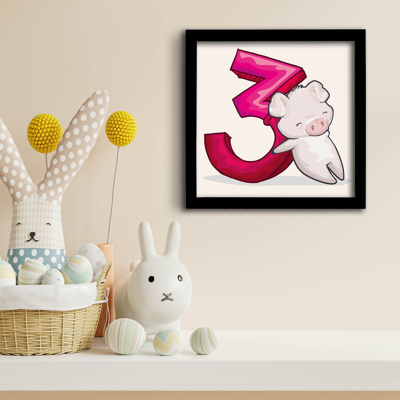 Quadro Decorativo MDF Emoldurado Rosa e Branco 33x33cm - Moldura PVC Premium