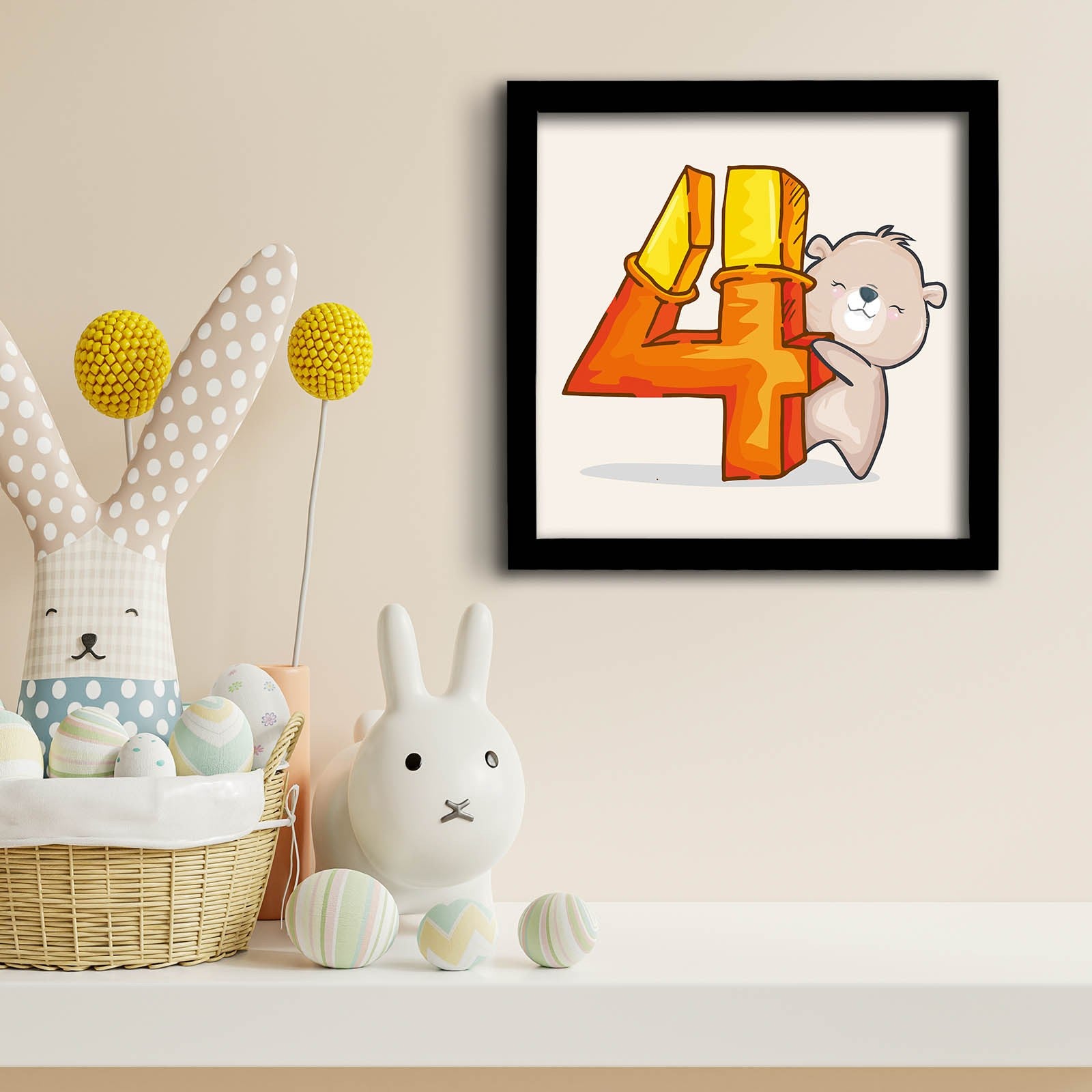 Quadro Decorativo MDF Emoldurado 33x33cm - Cores Vibrantes Amarelo, Laranja e Branco com Moldura PVC