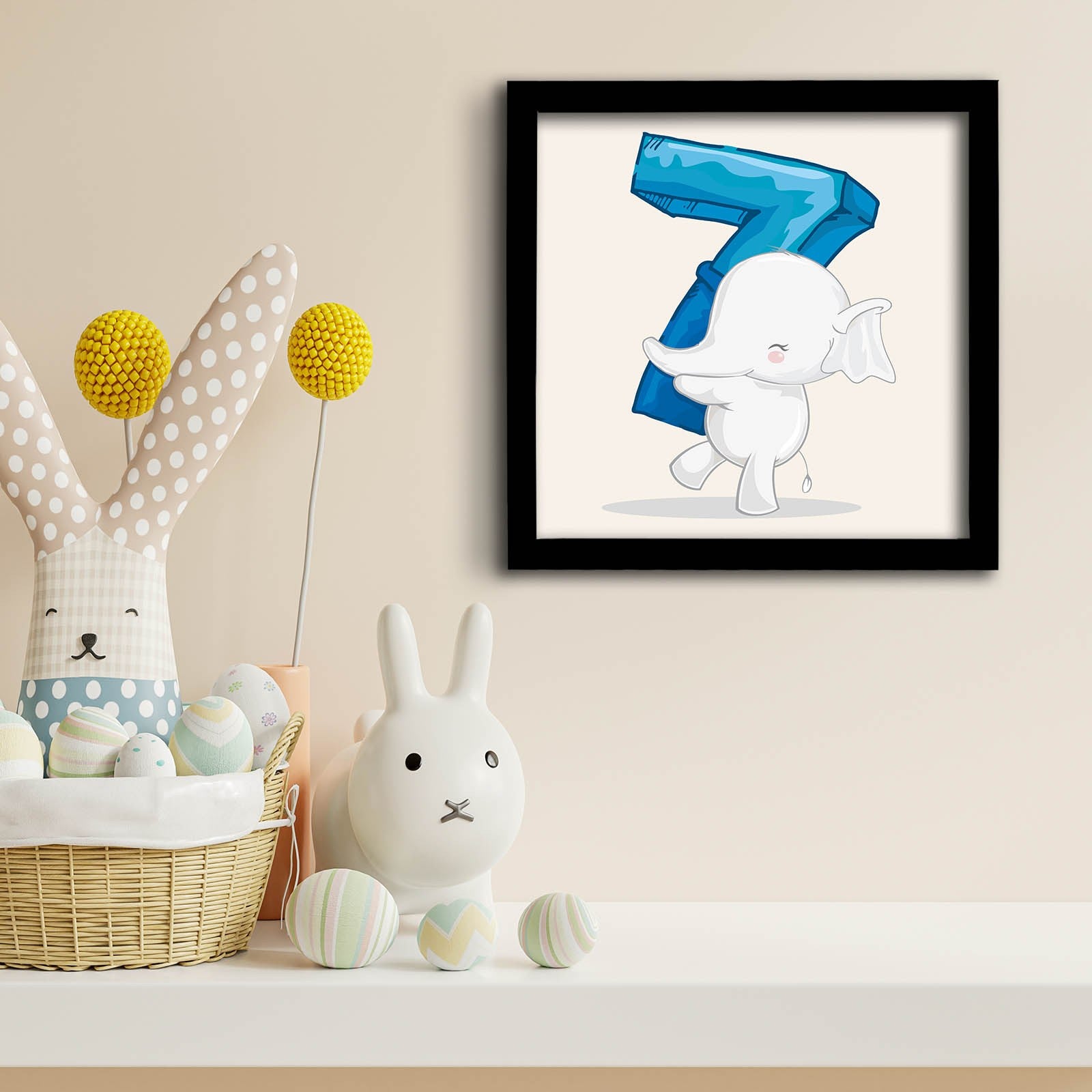 Quadro Decorativo MDF Emoldurado Azul e Branco 33x33cm - Moldura PVC Elegante