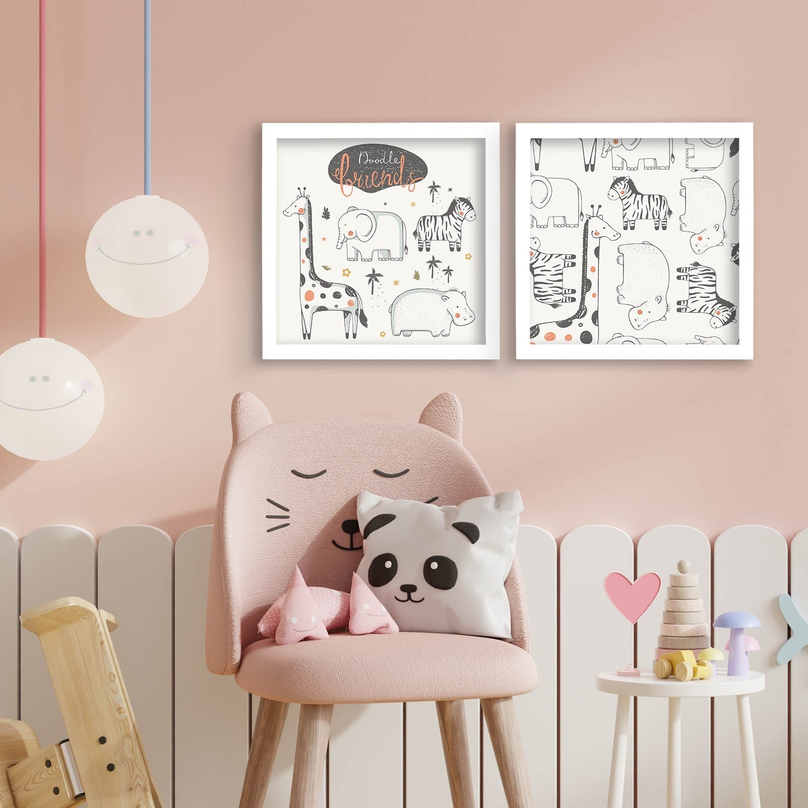 Conjunto de 2 Quadros Decorativos MDF com Moldura - 33x68cm - Preto e Branco