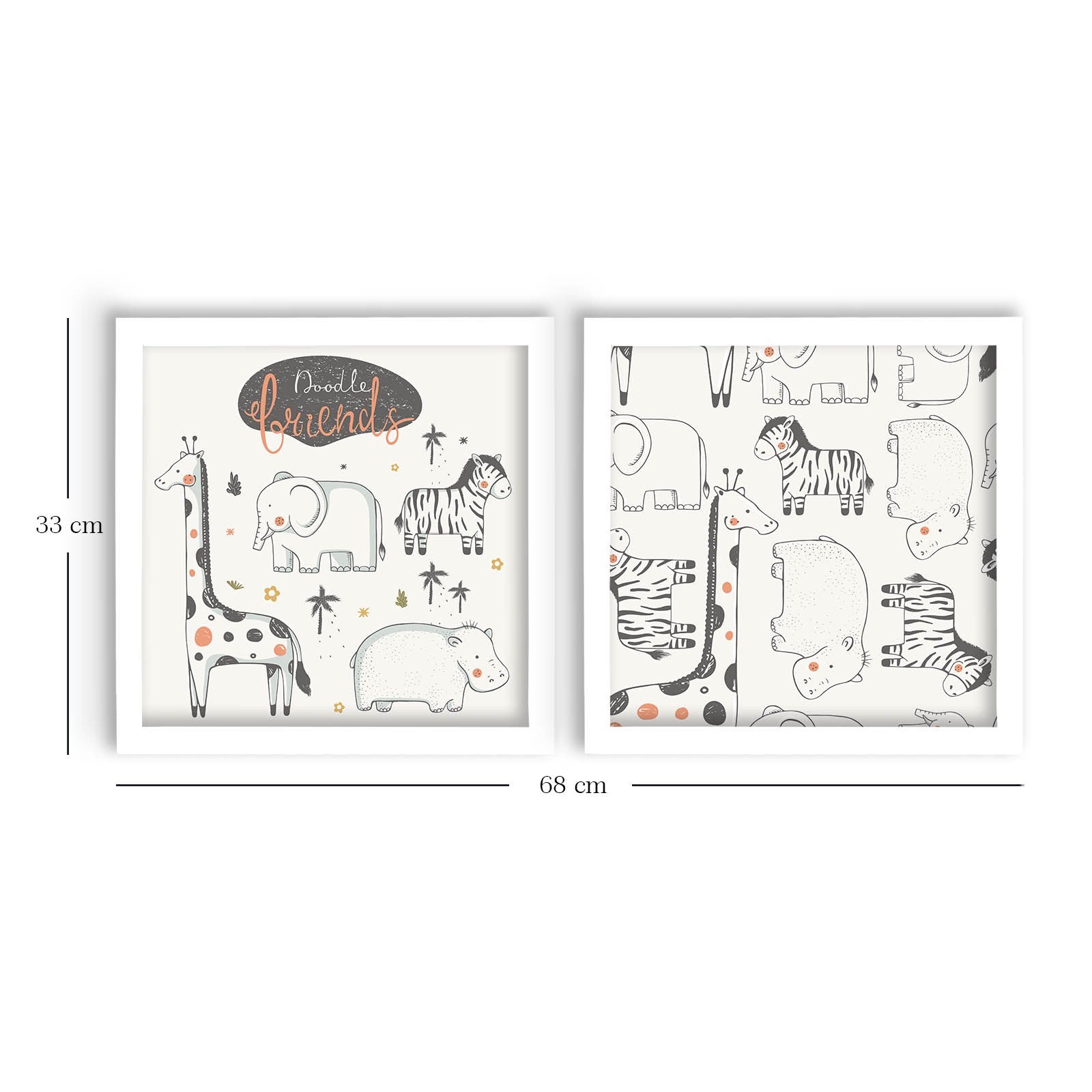 Conjunto de 2 Quadros Decorativos MDF com Moldura - 33x68cm - Preto e Branco