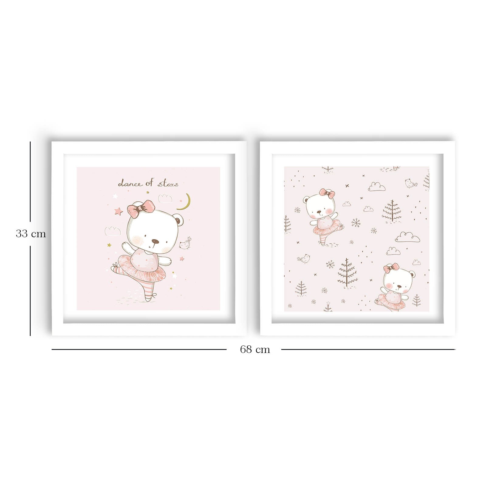 Conjunto de 2 Quadros Decorativos MDF com Moldura - 33x68cm - Branco e Cinza Claro