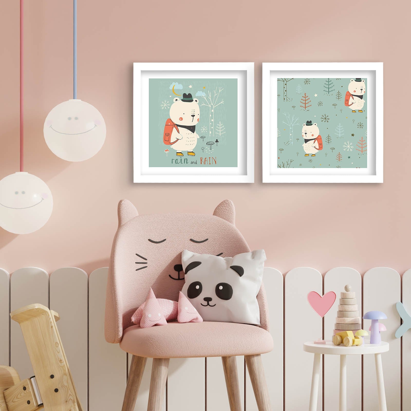 Conjunto de 2 Quadros Decorativos MDF com Moldura - Branco e Verde 33x68cm