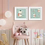 Conjunto de 2 Quadros Decorativos MDF com Moldura - Branco e Verde 33x68cm