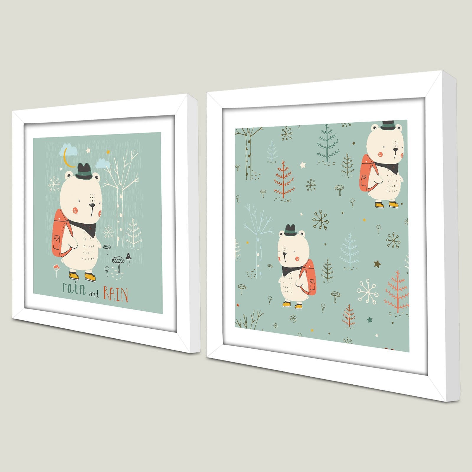 Conjunto de 2 Quadros Decorativos MDF com Moldura - Branco e Verde 33x68cm