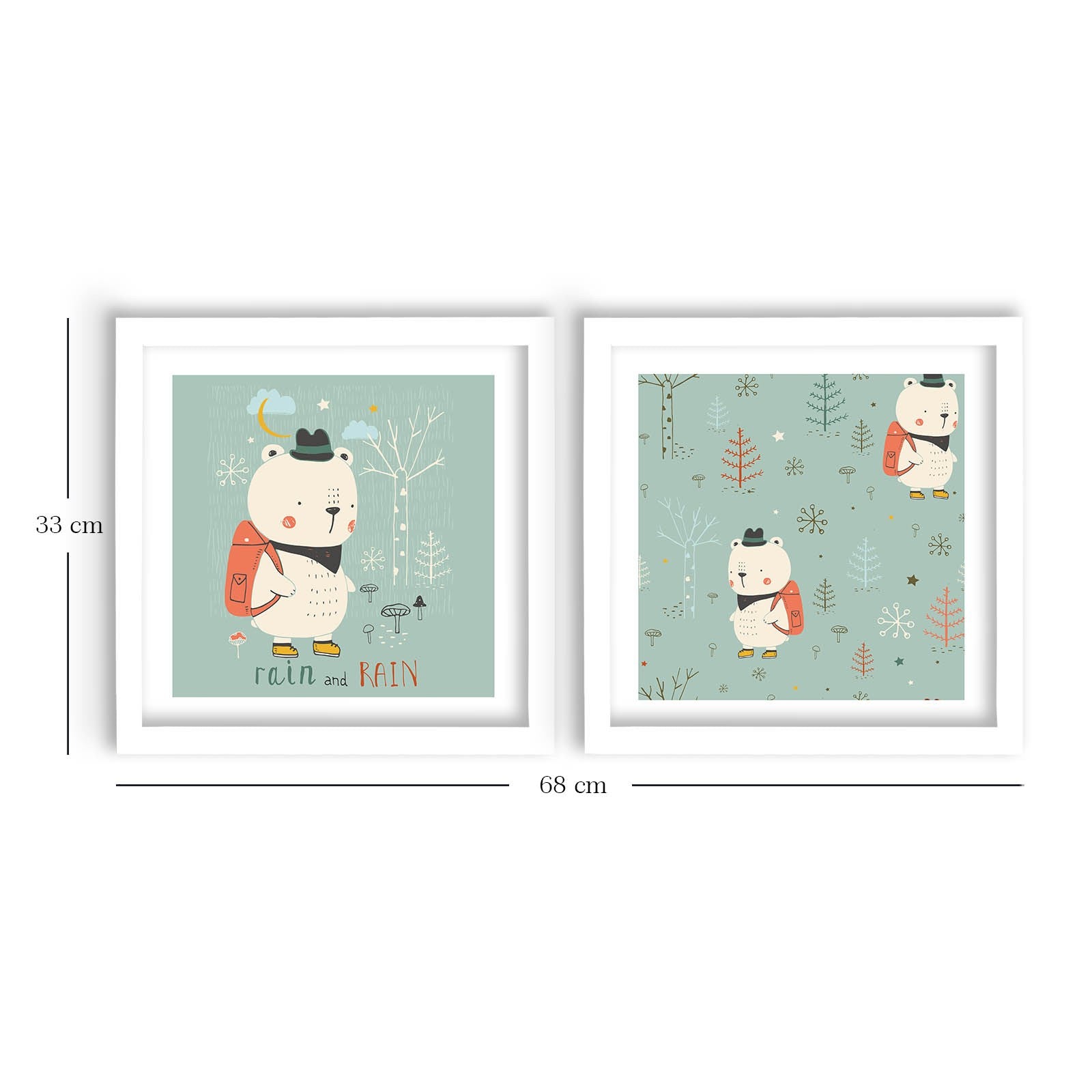 Conjunto de 2 Quadros Decorativos MDF com Moldura - Branco e Verde 33x68cm