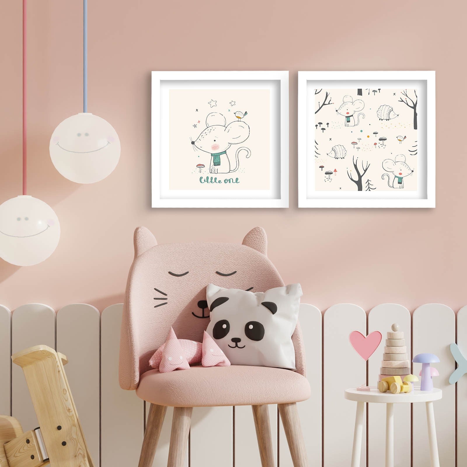 Conjunto de 2 Quadros Decorativos MDF com Moldura - 33x68cm - Preto e Branco