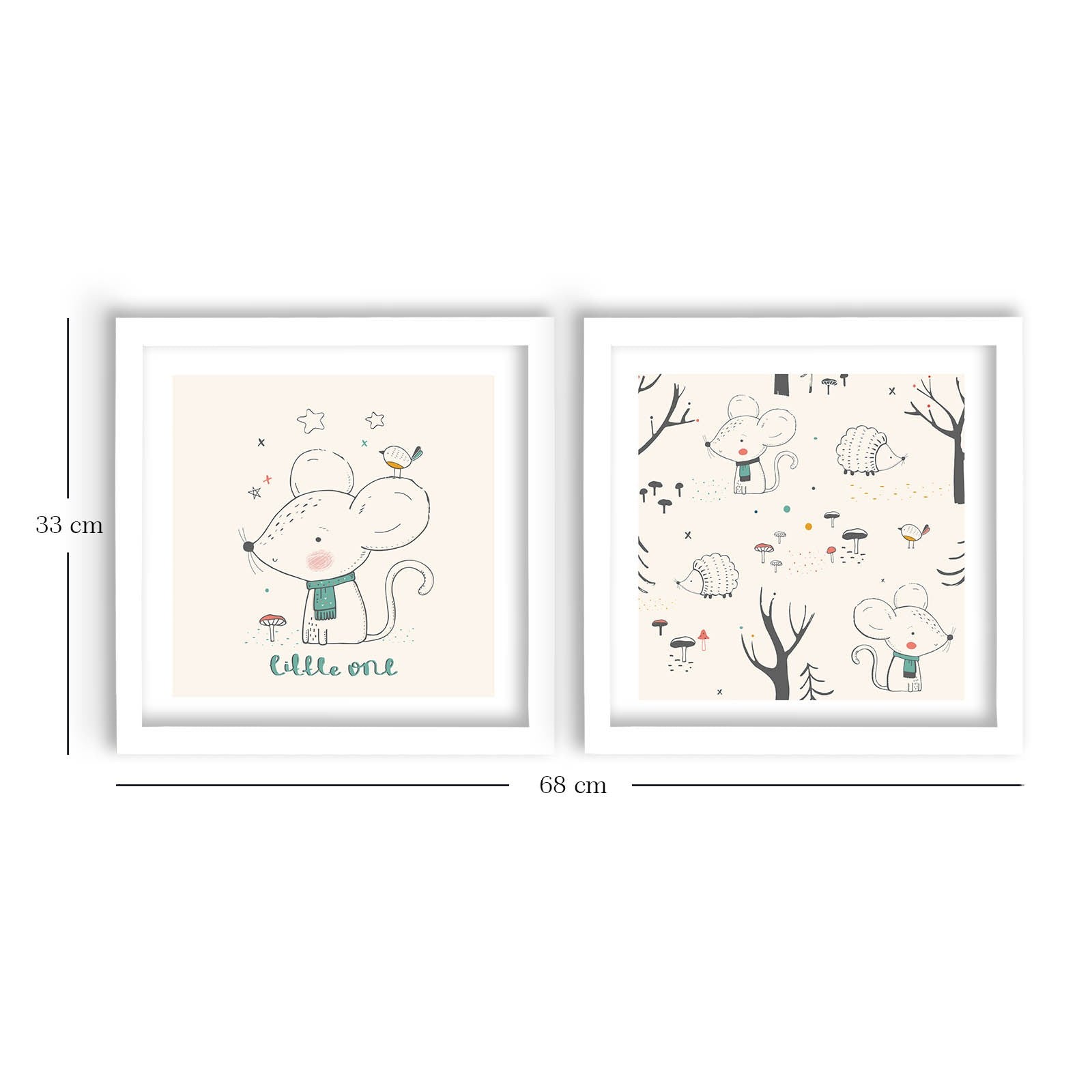 Conjunto de 2 Quadros Decorativos MDF com Moldura - 33x68cm - Preto e Branco