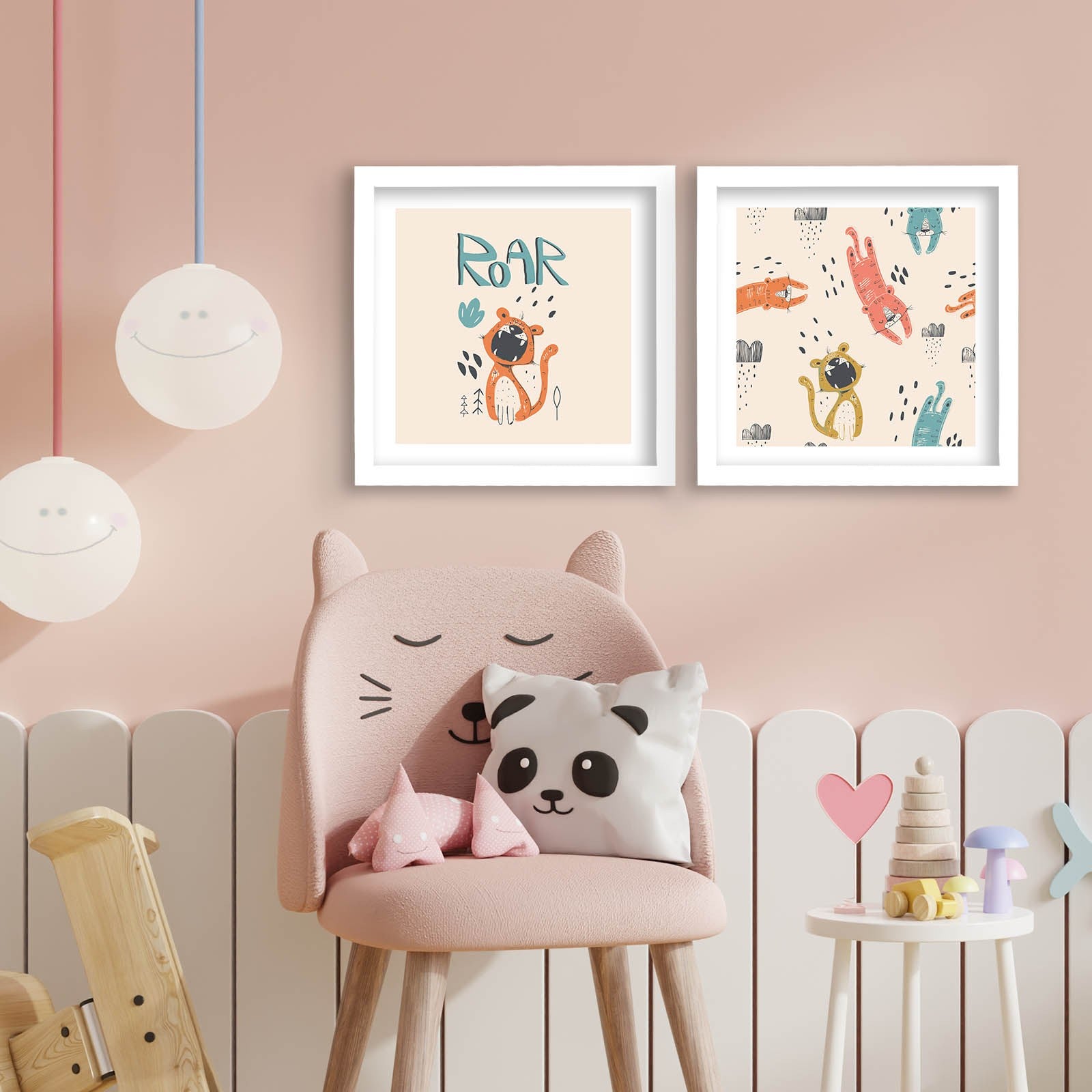 Conjunto de 2 Quadros Decorativos MDF Emoldurados Multicolor 33x68cm