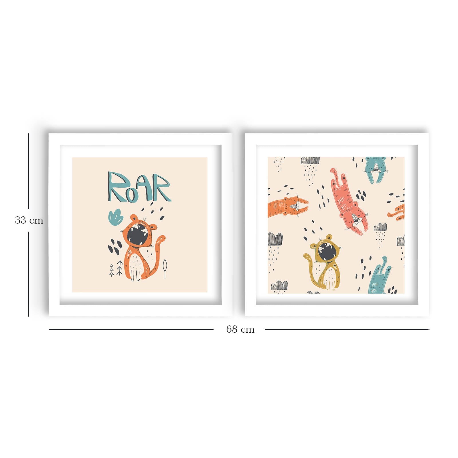 Conjunto de 2 Quadros Decorativos MDF Emoldurados Multicolor 33x68cm