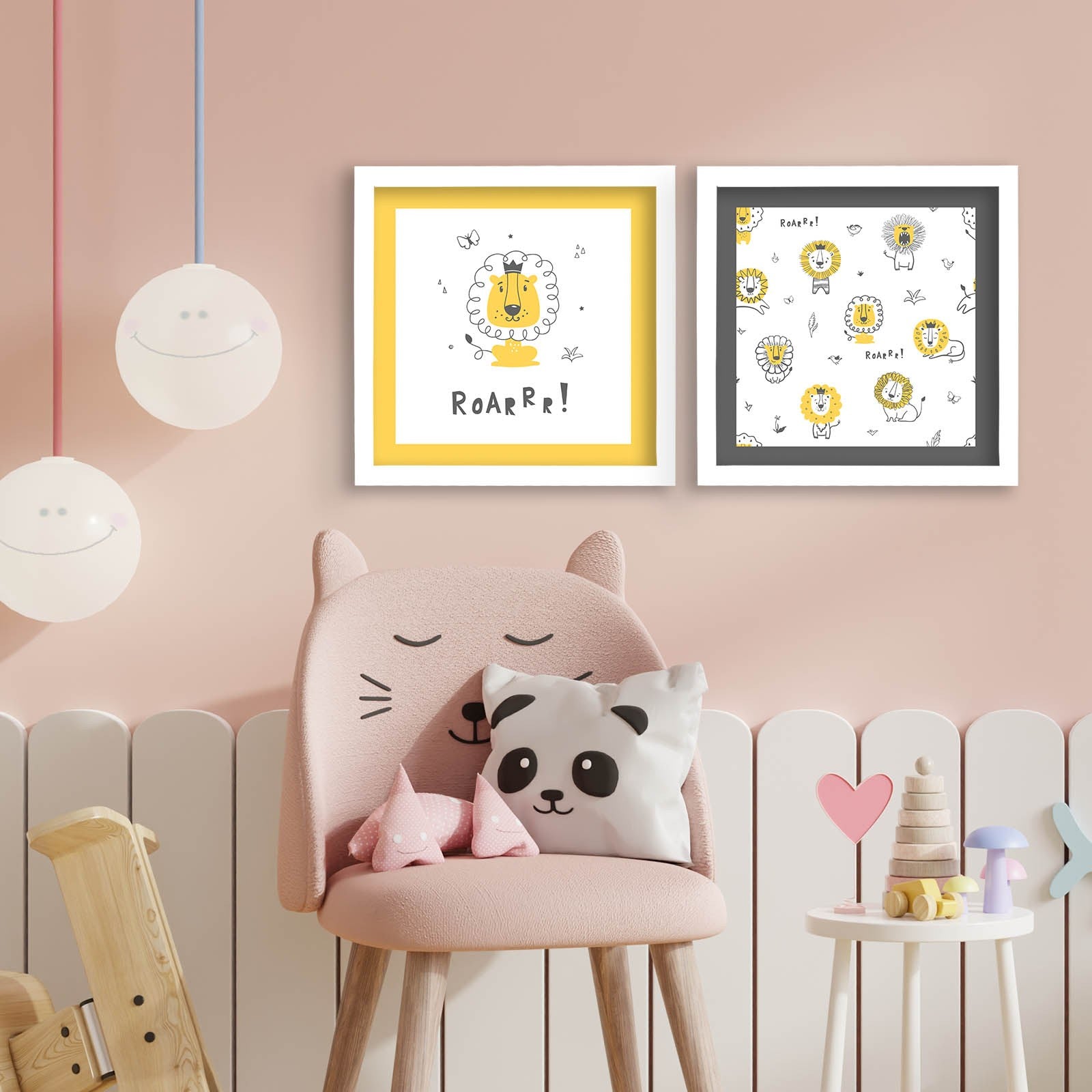 Conjunto de 2 Quadros Decorativos MDF Emoldurados Multicolor 33x68cm