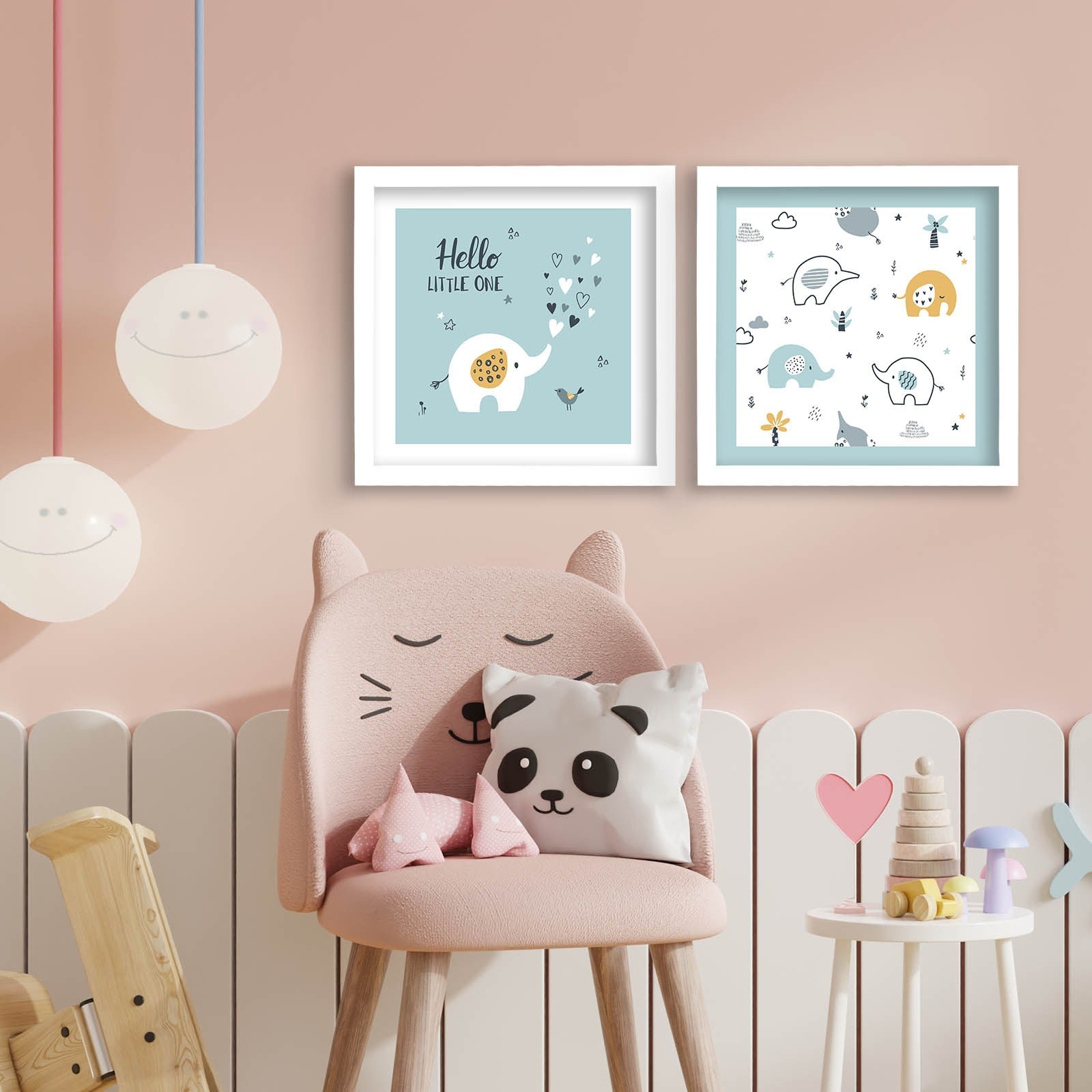 Conjunto de 2 Quadros Decorativos MDF com Moldura - Azul e Branco 33x68cm