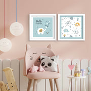 Conjunto de 2 Quadros Decorativos MDF com Moldura - Azul e Branco 33x68cm