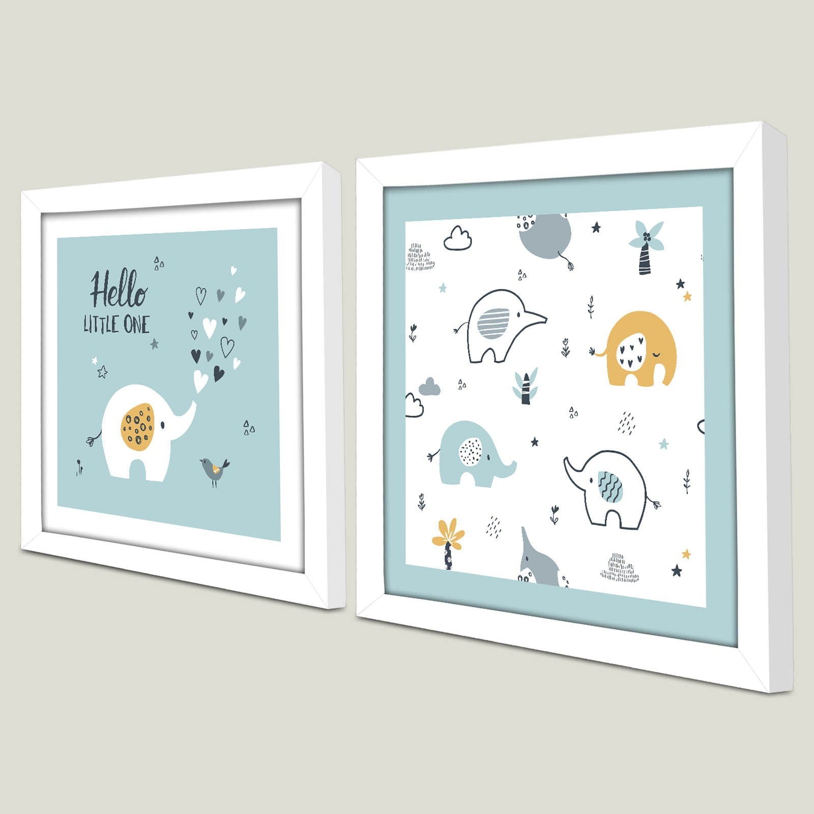 Conjunto de 2 Quadros Decorativos MDF com Moldura - Azul e Branco 33x68cm
