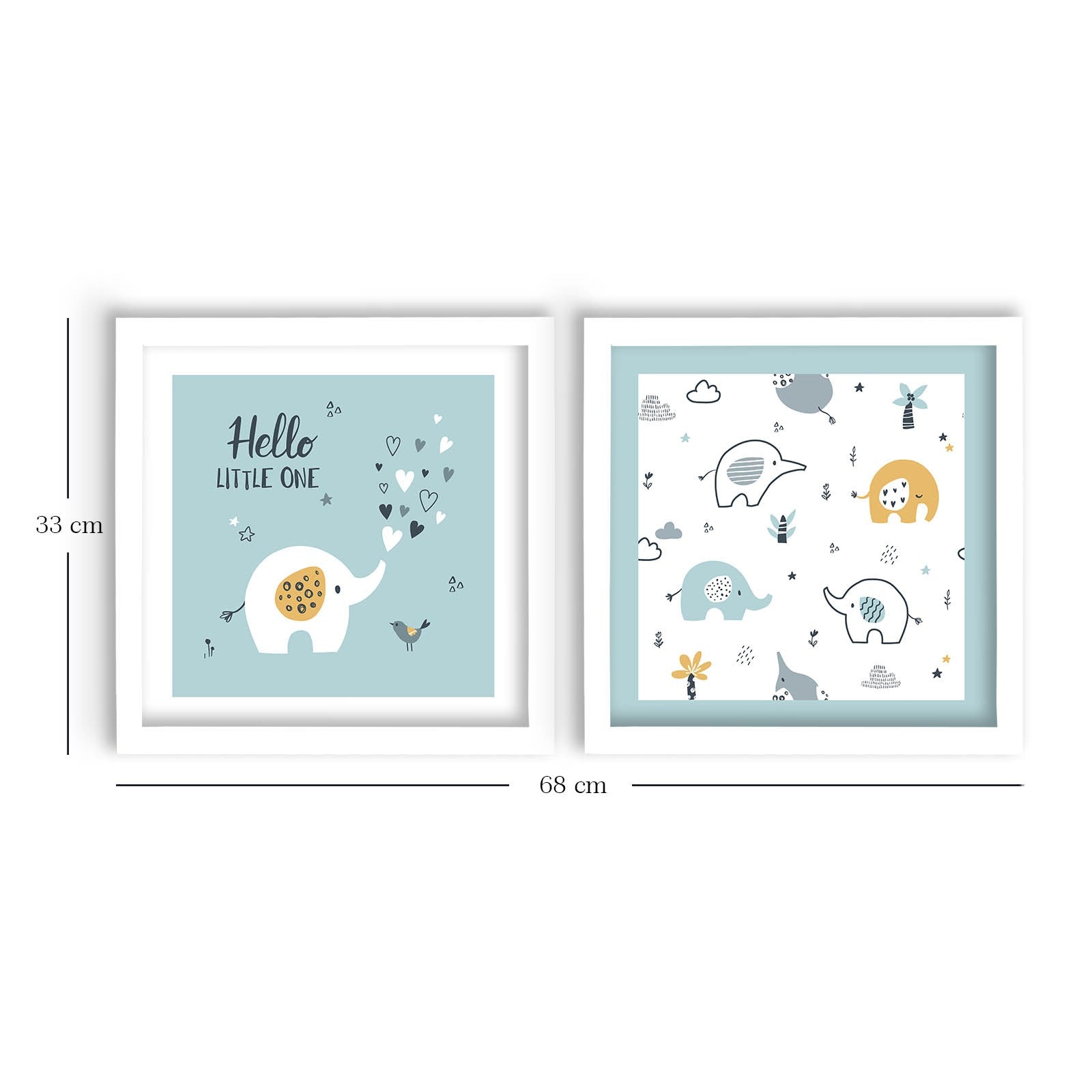 Conjunto de 2 Quadros Decorativos MDF com Moldura - Azul e Branco 33x68cm