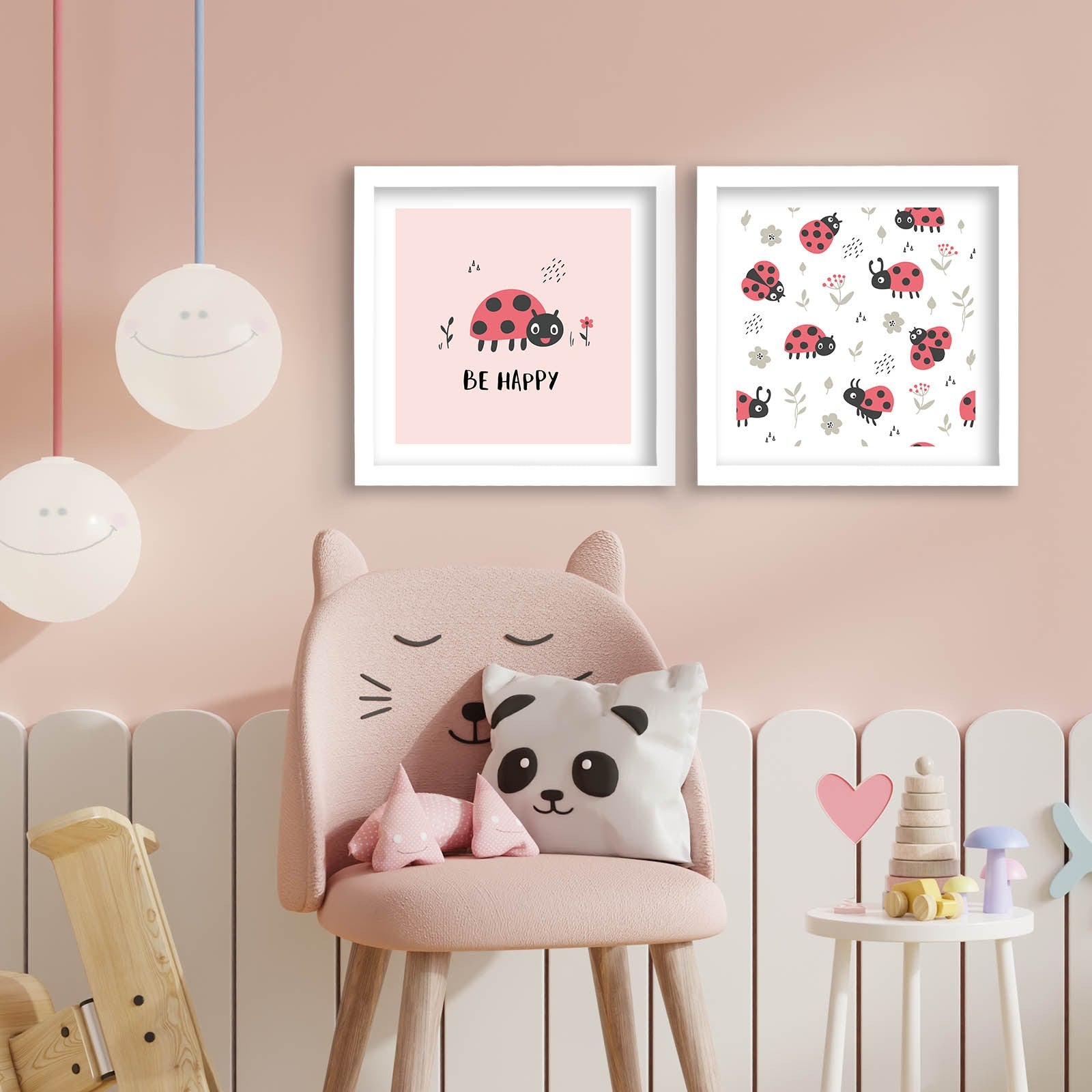 Conjunto de 2 Quadros Decorativos MDF com Moldura - 33x68cm - Disponível em Vermelho, Rosa e Branco