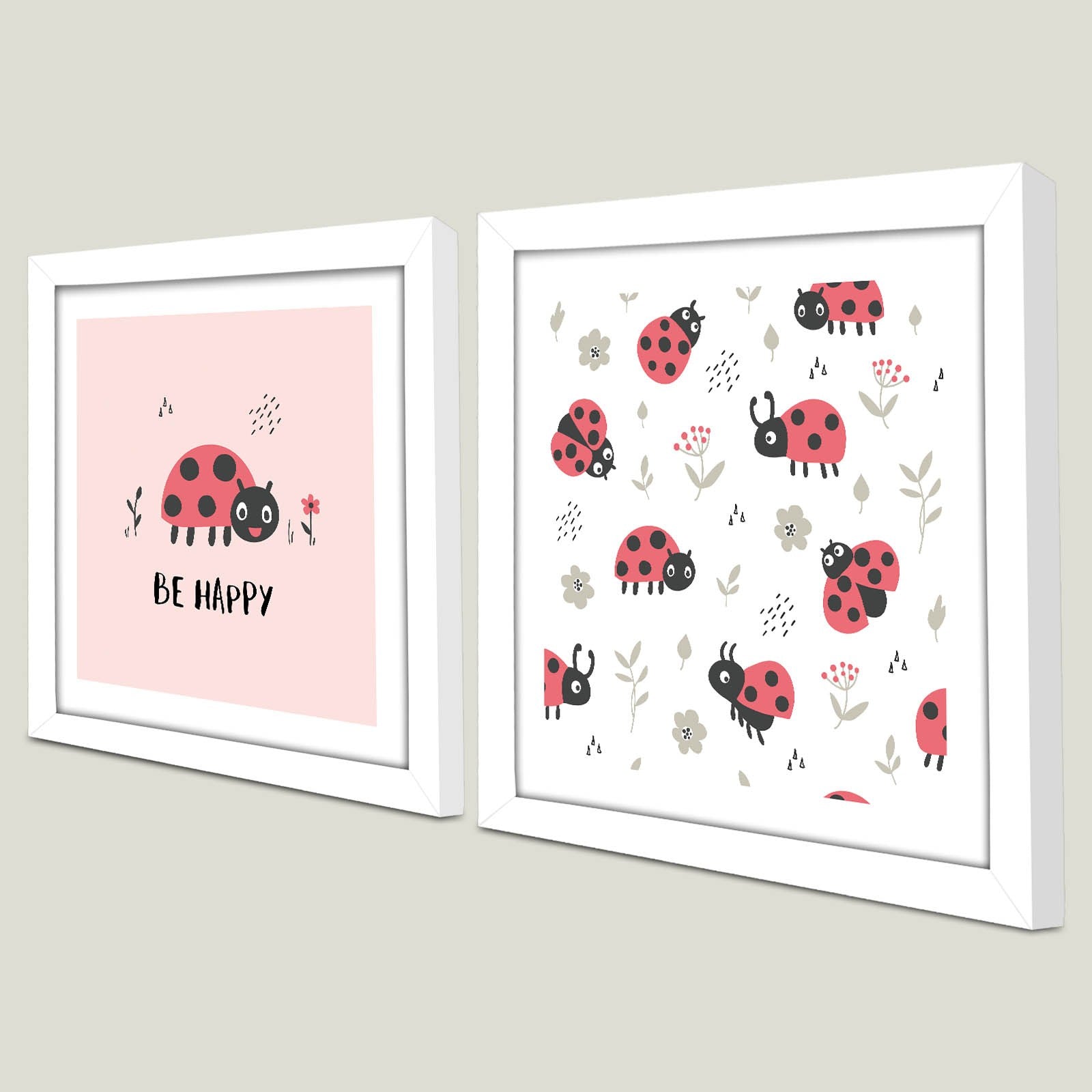 Conjunto de 2 Quadros Decorativos MDF com Moldura - 33x68cm - Disponível em Vermelho, Rosa e Branco