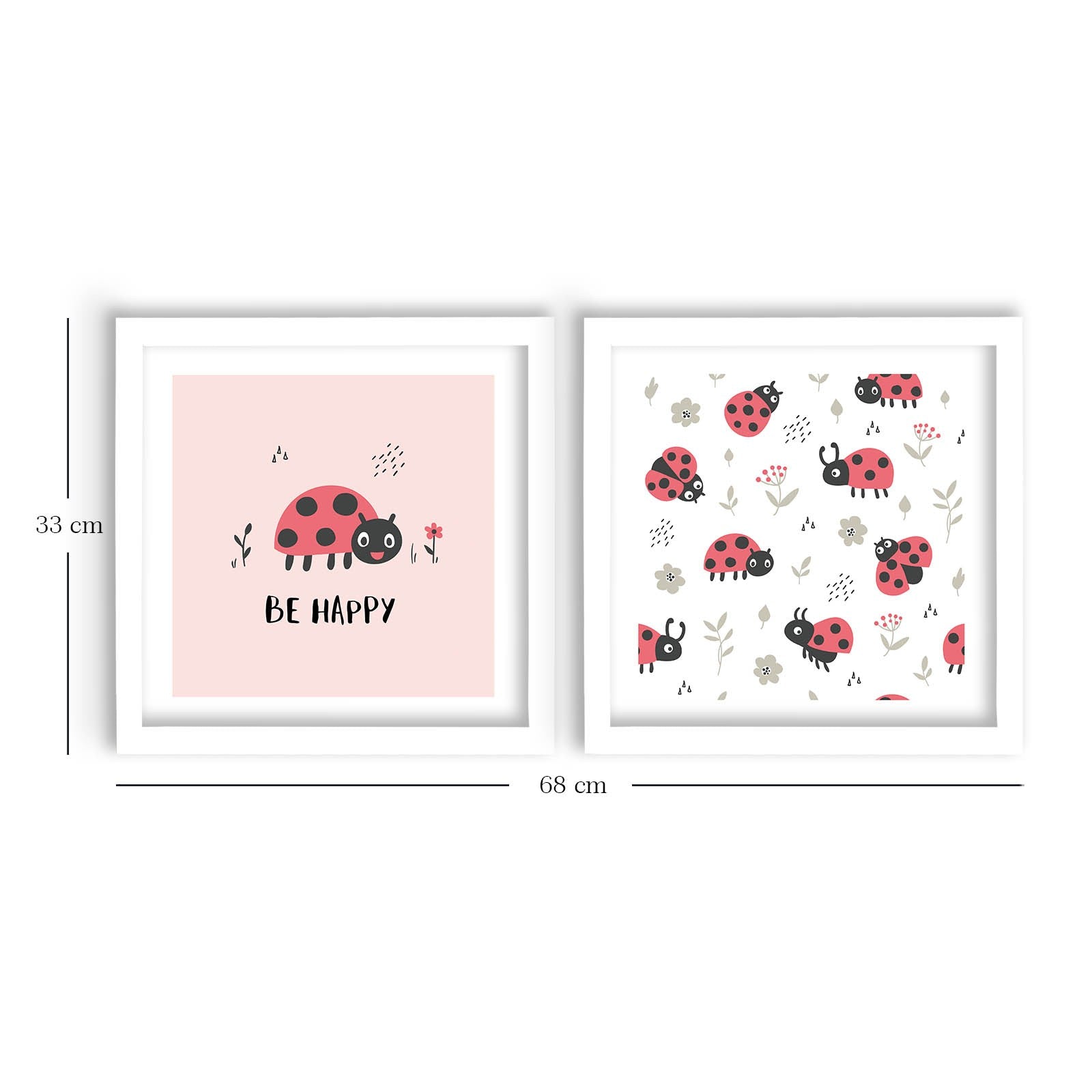 Conjunto de 2 Quadros Decorativos MDF com Moldura - 33x68cm - Disponível em Vermelho, Rosa e Branco