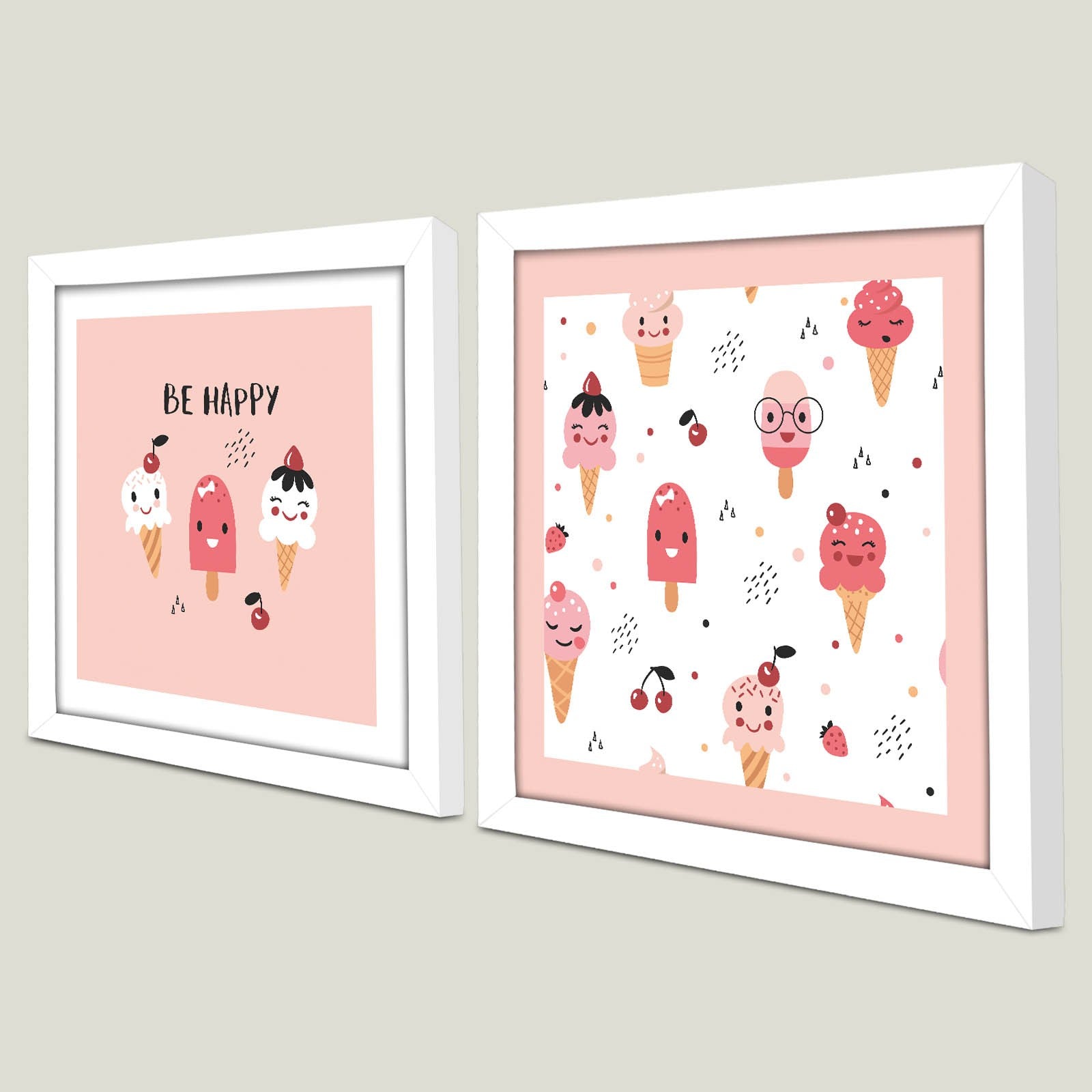 Conjunto de 2 Quadros Decorativos MDF Emoldurados Multicolor 33x68cm